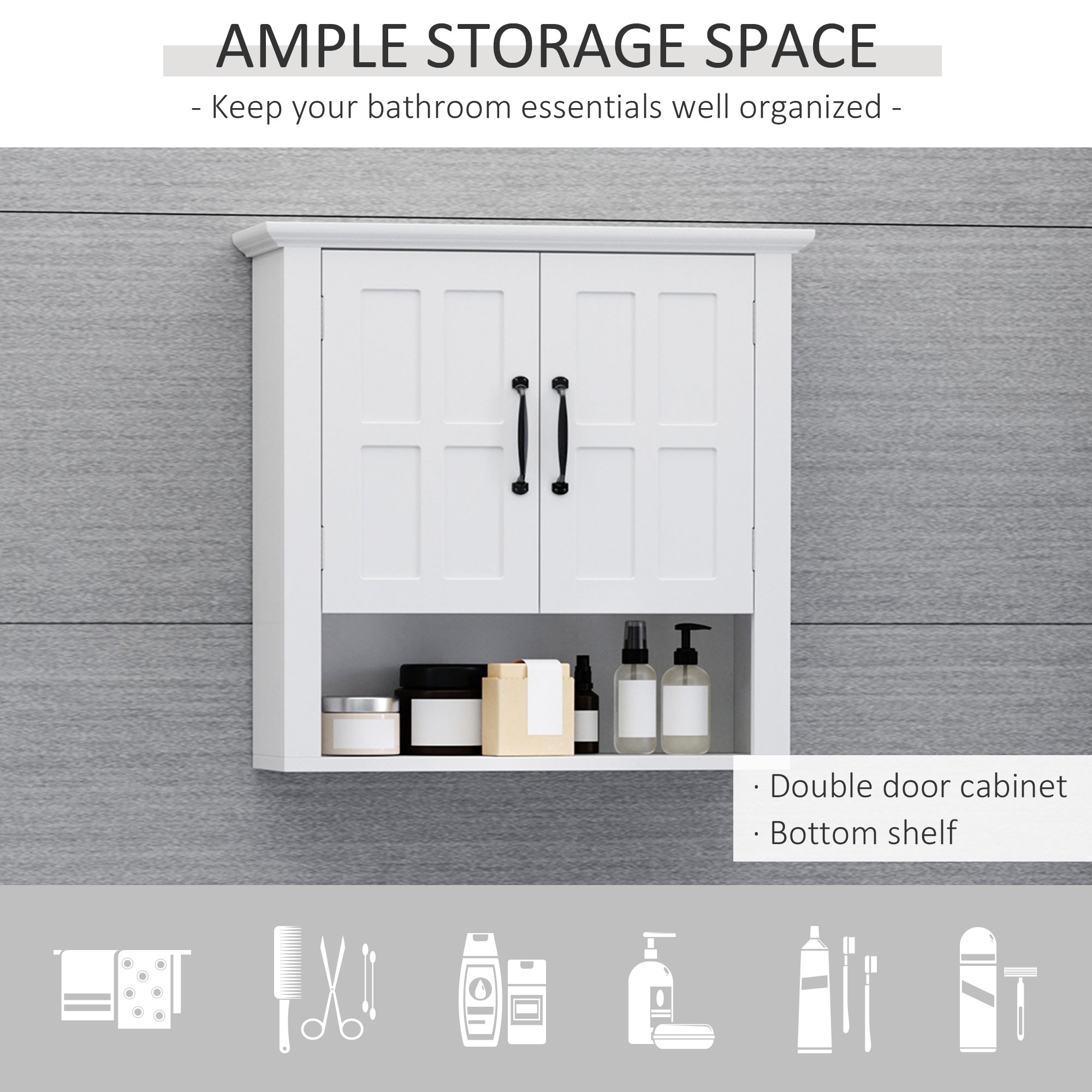 Bathroom Wall Cabinet, Medicine Cabinet, Kitchen Cupboard with 2 Doors and Adjustable Shelf, White