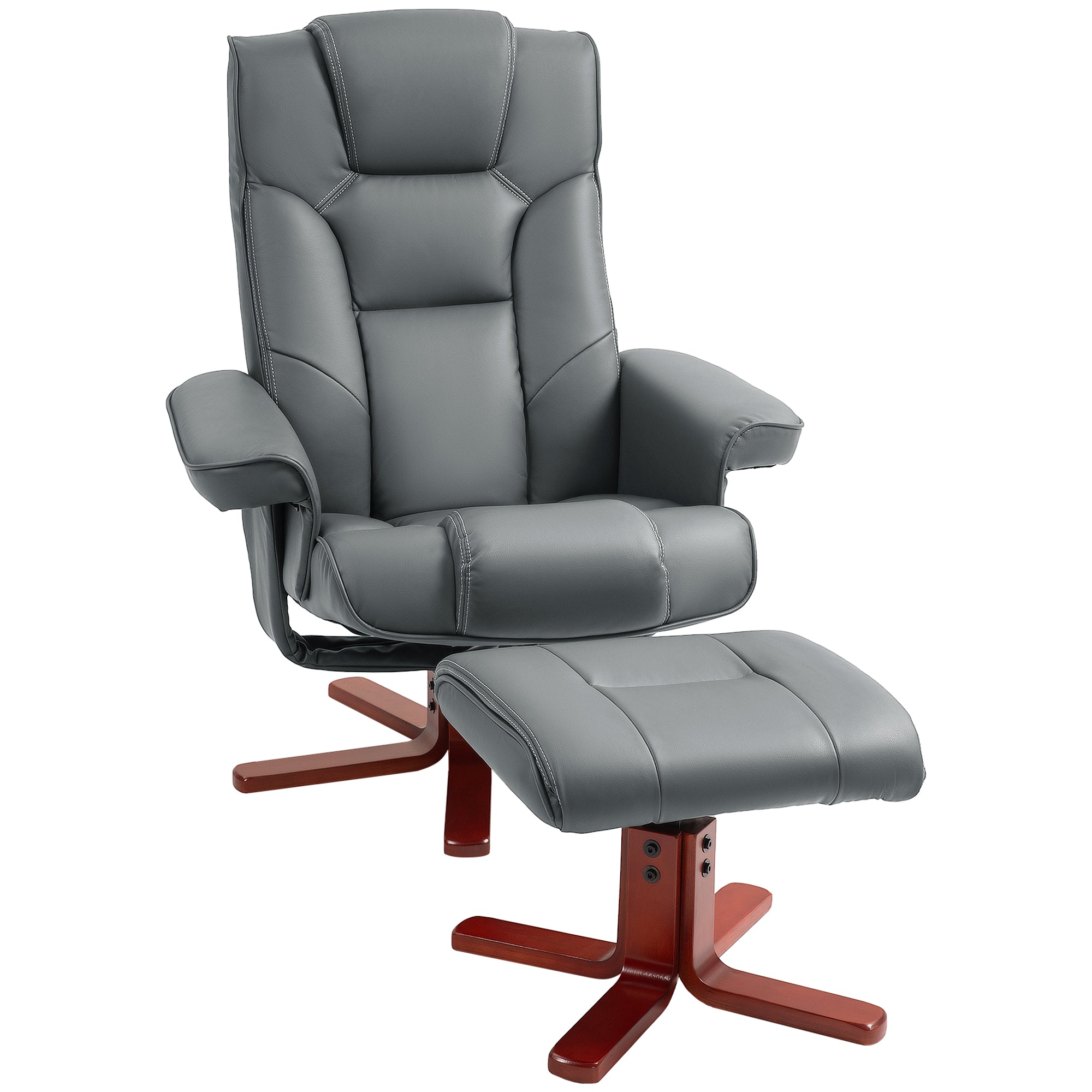 Faux Leather Manual Recliner and Footstool Set - Grey