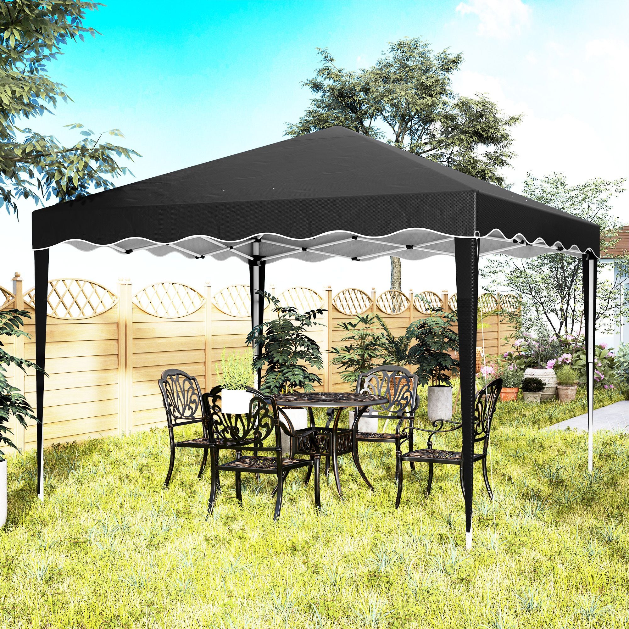 Set of 3 Adjustable Height Pop-Up Gazebos with Carry Bags - Black