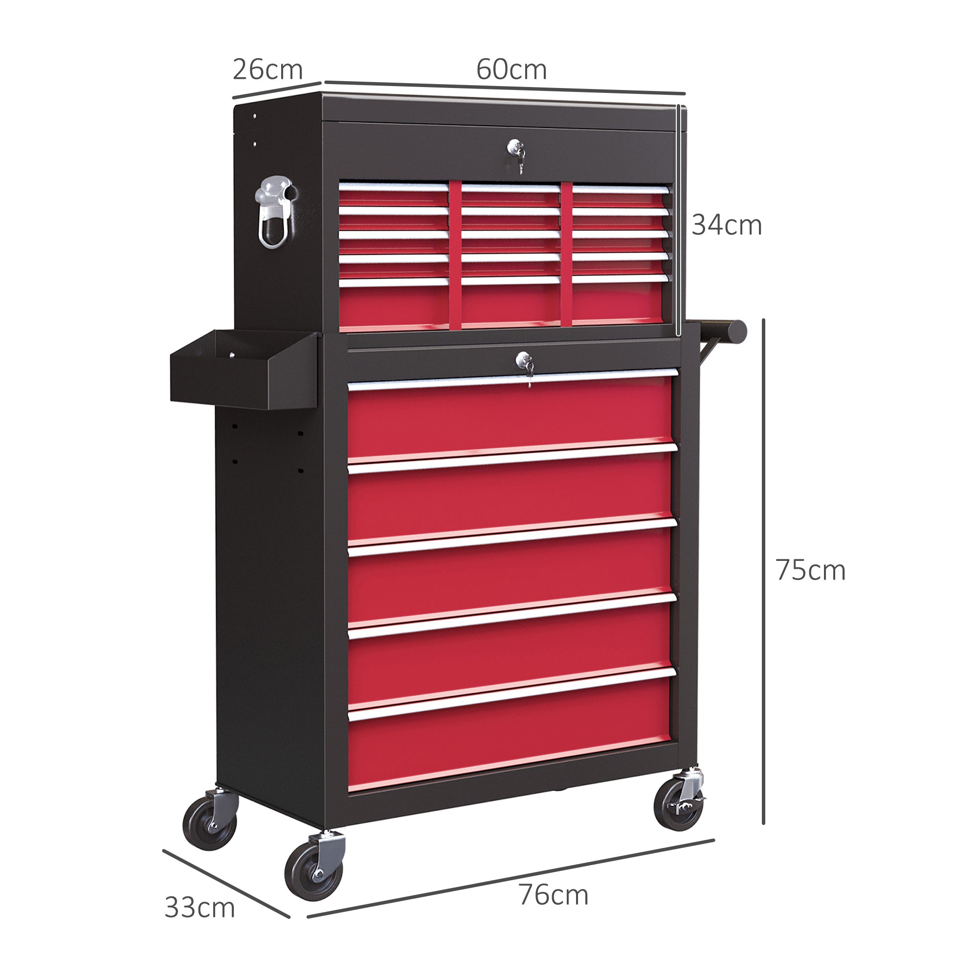 19 Drawer, Two-Part Tool Storage Chest on Wheels - Red