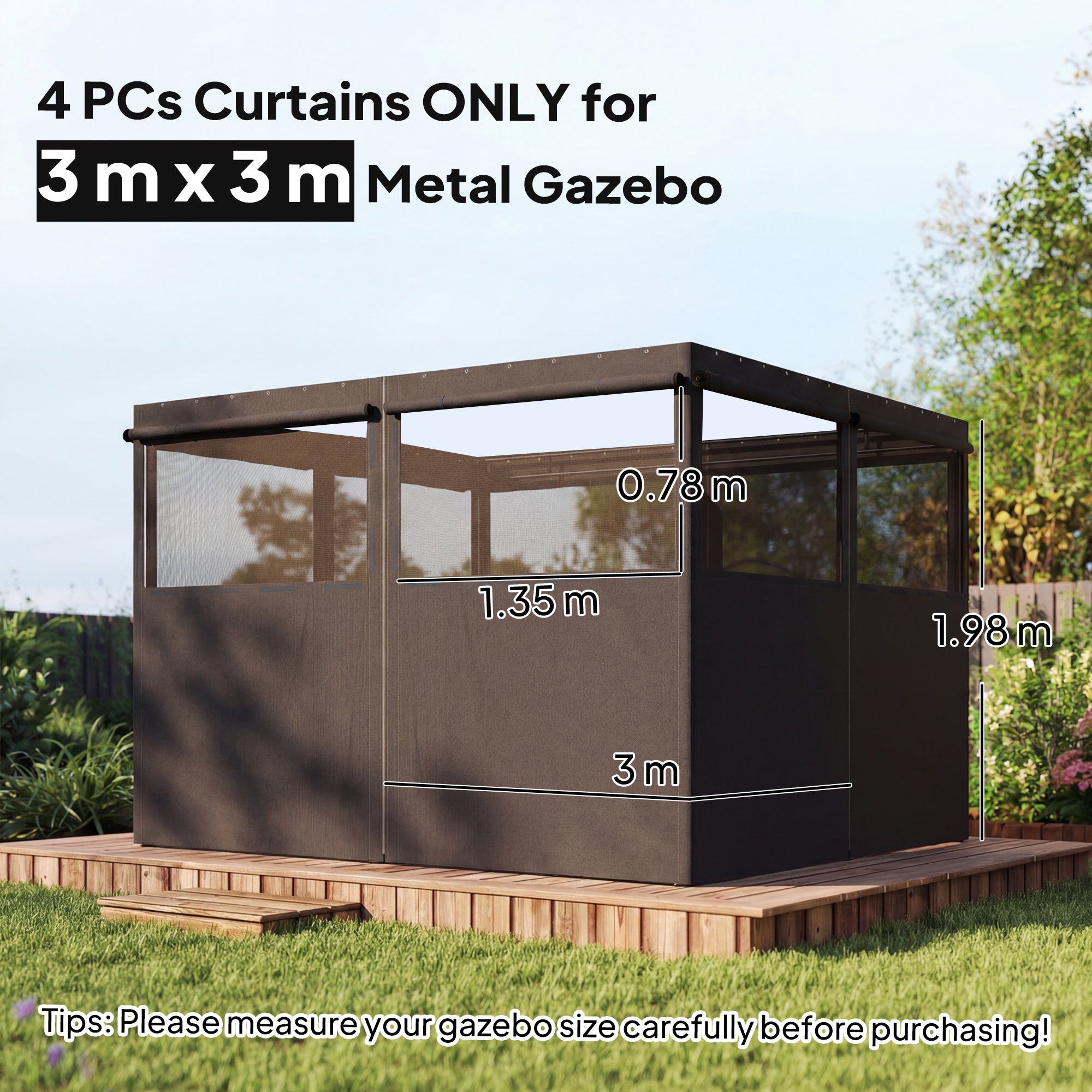 4 Pack Replacement Gazebo Curtains Privacy Panel for Most 3 x 3 m Gazebo, Outdoor Shelter Sidewalls, Dark Grey