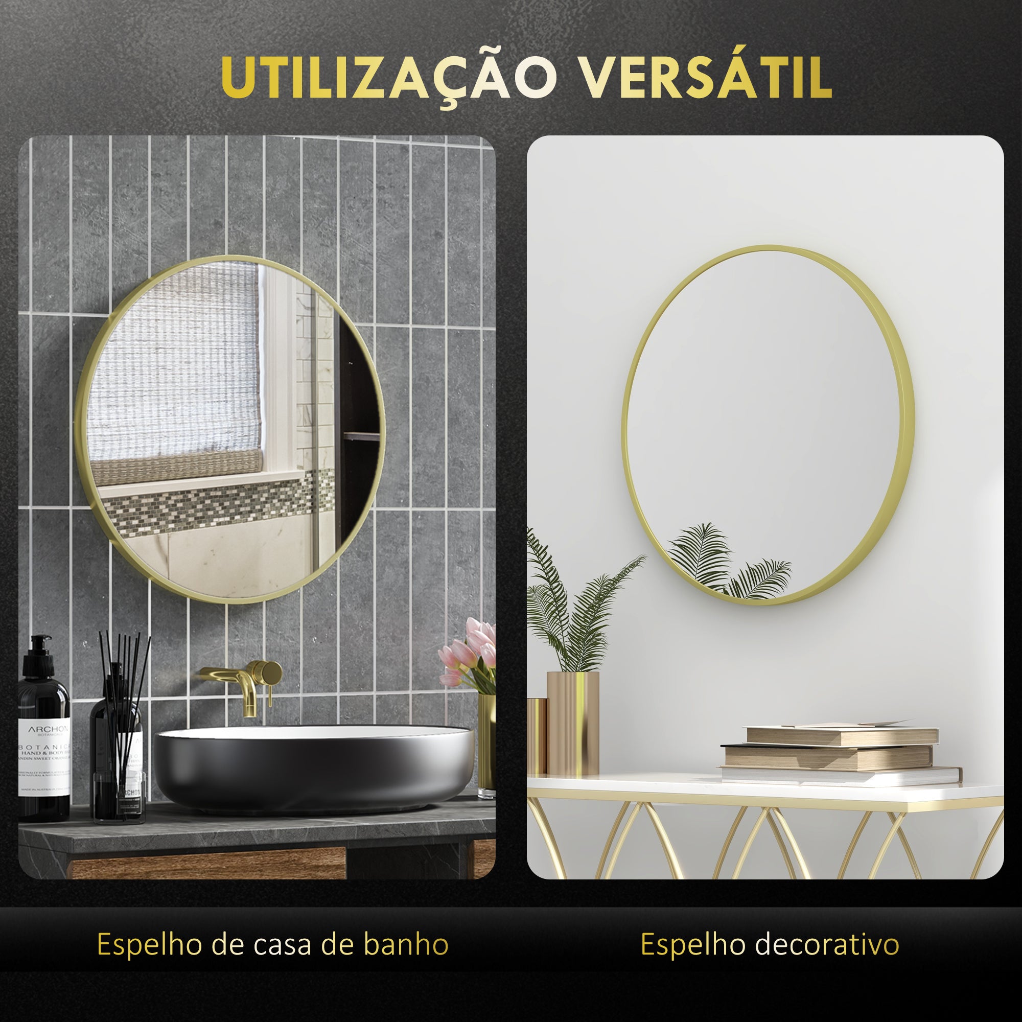 70cm Aluminium Frame Round Bathroom Mirror - Gold Tone