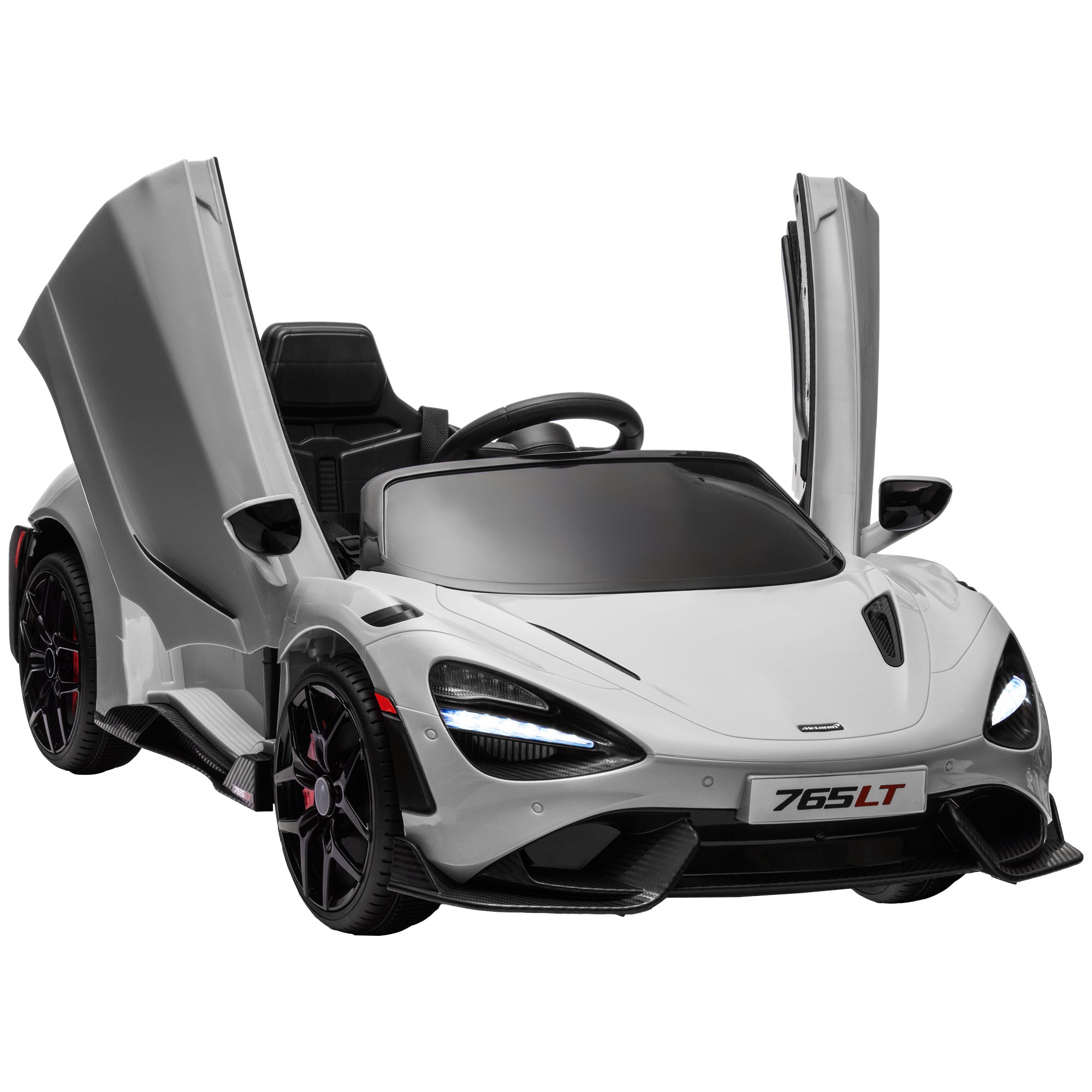 McLaren 765LT Licensed 12V Kids Electric Ride on Car with Butterfly Doors Remote Control Transport Wheels Grey