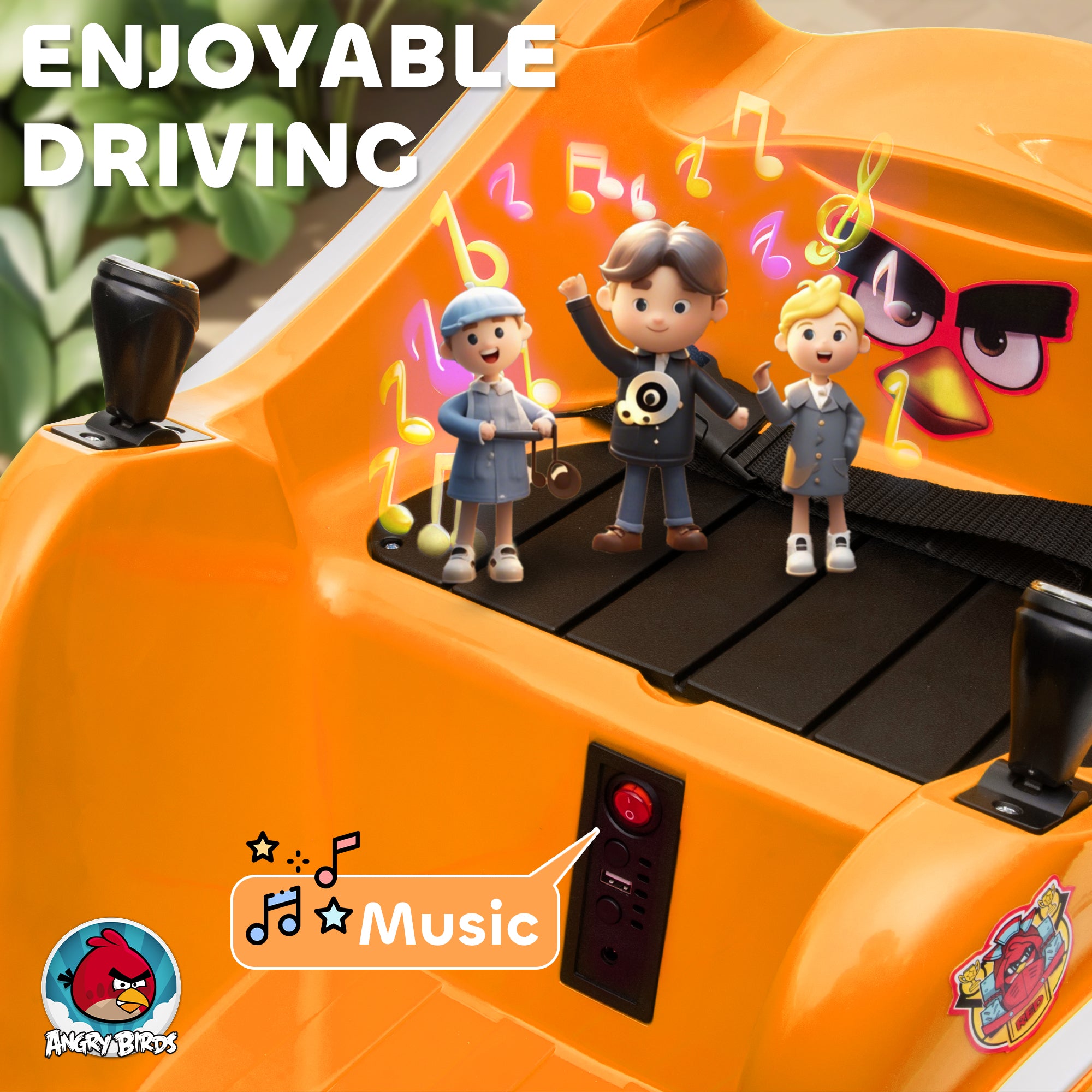 Angry Bird Licensed Waltzer Car, 12V Kids Bumper Car w/ Joysticks, Remote, Music LED Lights - Orange