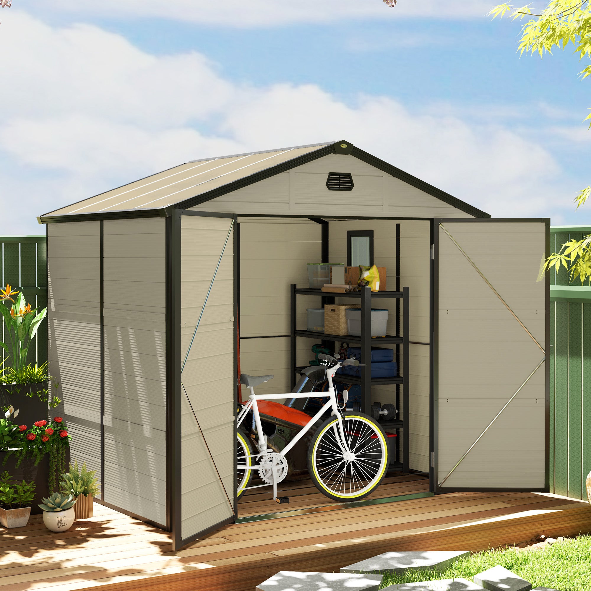 7.9ft x 6.2ft Aluminium Frame Garden Shed with Foundation - Cream White