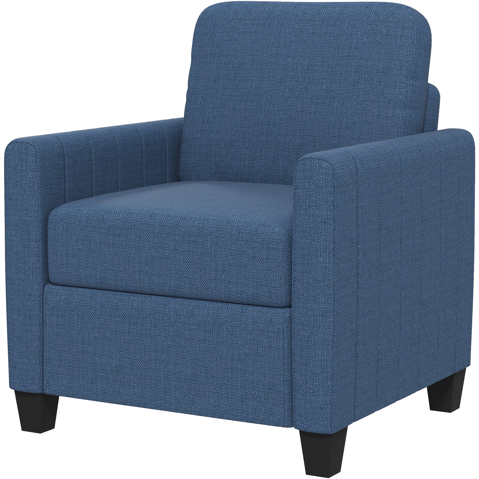 Armchair, Channel Tufted Modern Fabric Accent Chair, Comfy Upholstered Reading Lounge with Spring Cushion, Back Pillow, for Living Room, Bedroom, Office, Blue