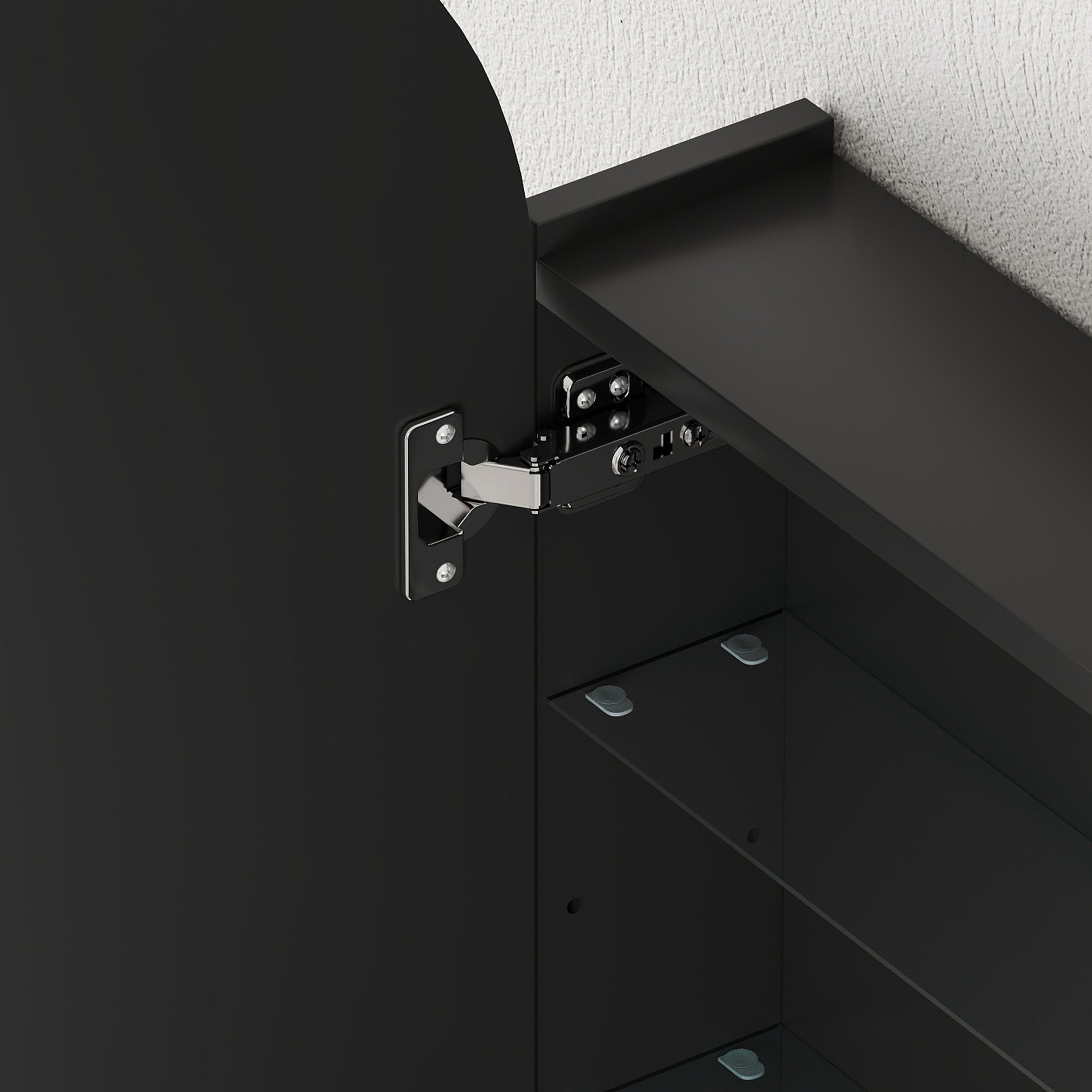 Arched Bathroom Mirror Cabinet with Adjustable Glass Shelves - Black