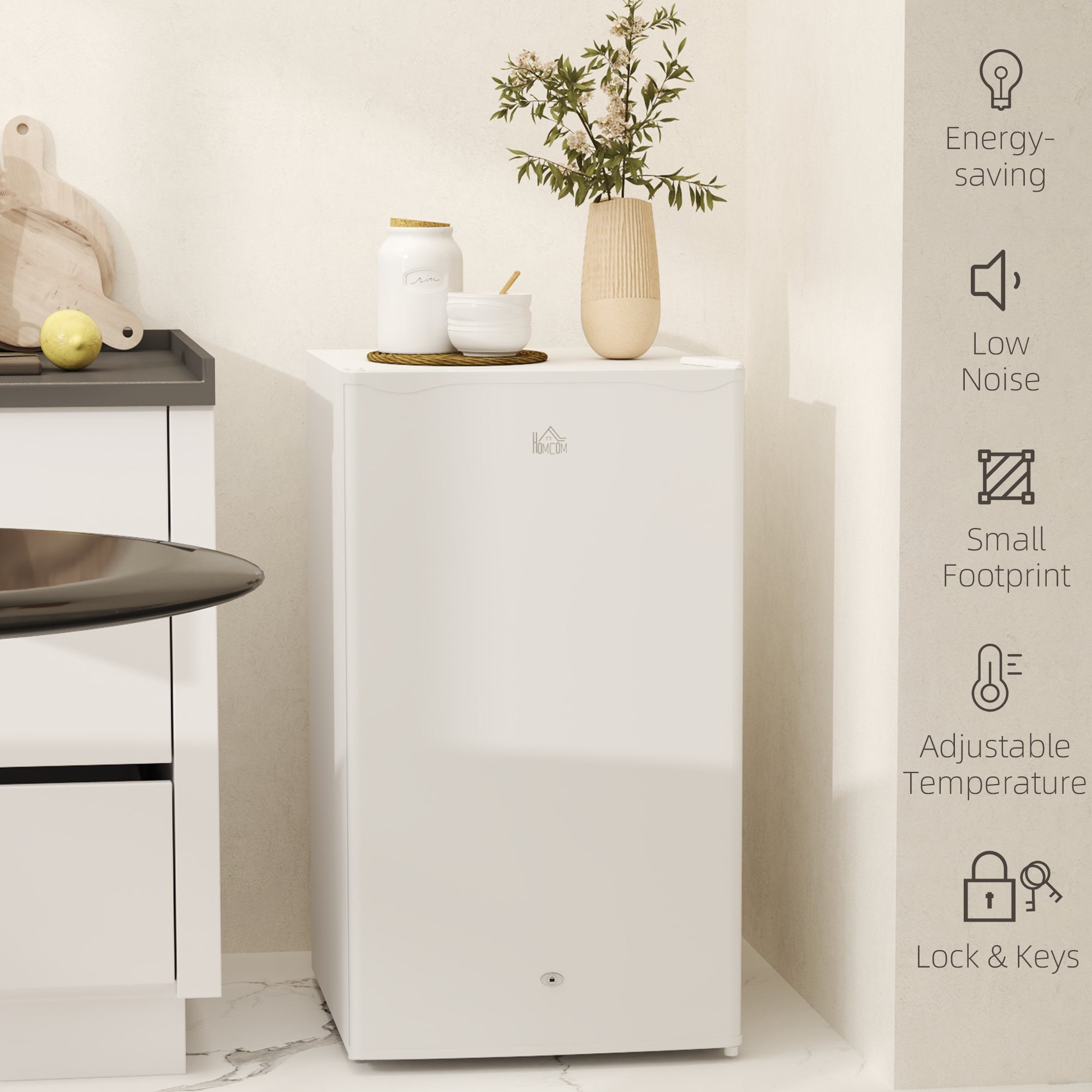 91L Freestanding Under-Counter Fridge with Lock - White