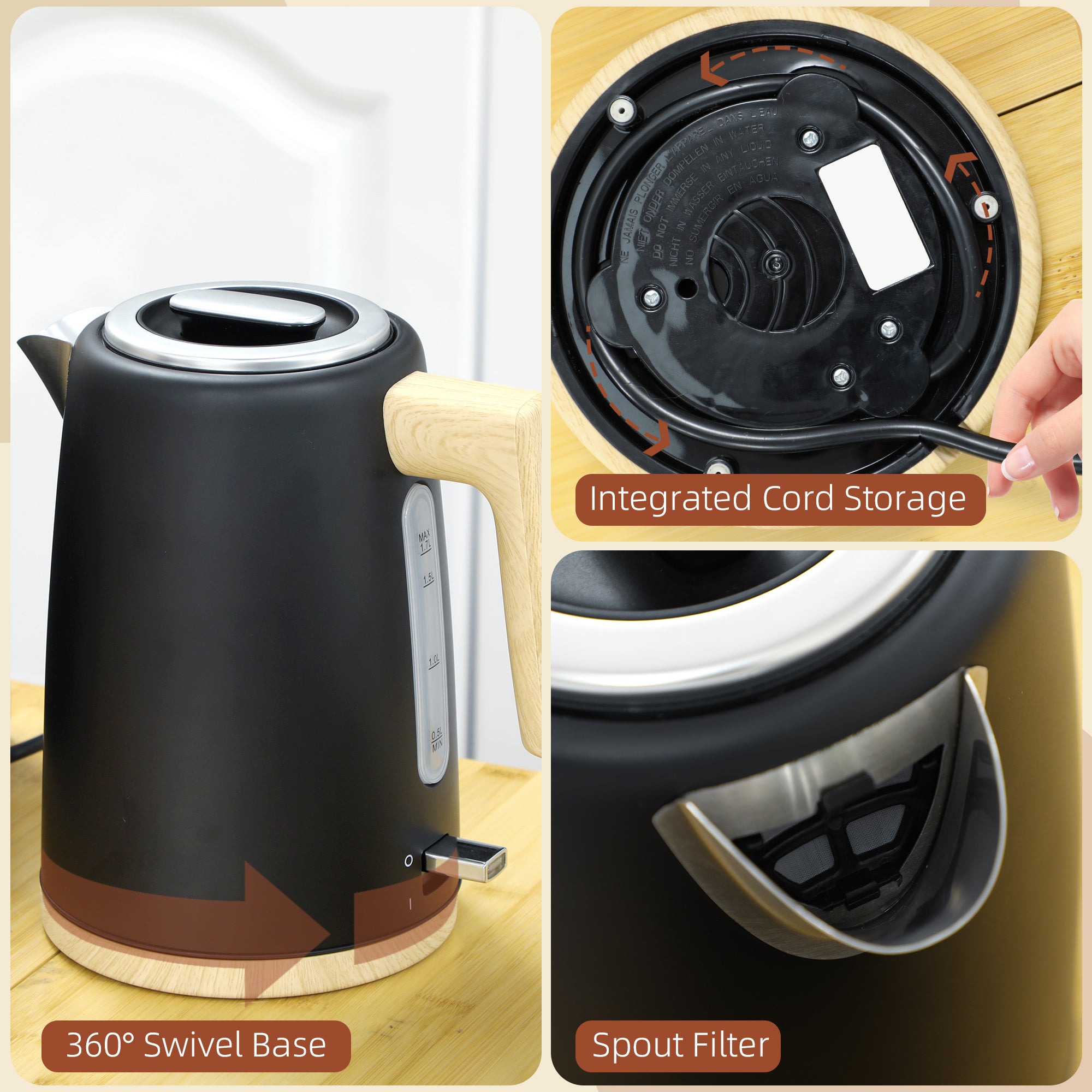 Kettle and Toaster Set, 1.7L 3000W Fast Boil Kettle & 2 Slice Toaster Kitchen Set with 7 Level Browning Controls, Defrost, Reheat, Auto Off, Boil-dry Protection, Black