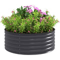 Galvanised Raised Garden Bed Set 120x120x43cm with Gloves - Dark Grey