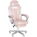 Faux Leather Reclining Gaming Chair with Footrest - Pink/White