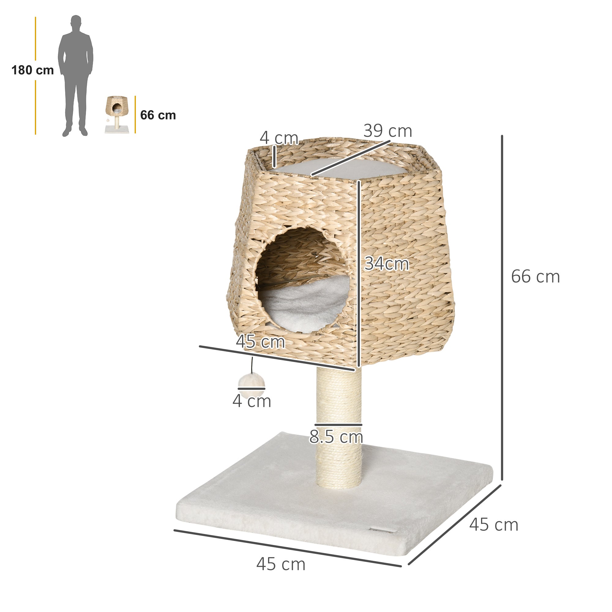 Cat Tree Tower with Scratching Post for Indoor Cats Climbing Activity Center Kitten Furniture Condo Sisal 45 x 45 x 66cm Natural