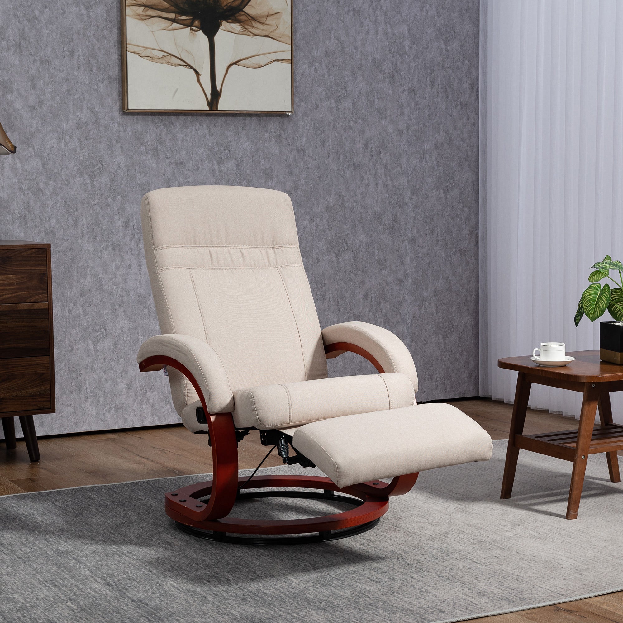 135° Manual Reclining Swivel Chair, with Footrest - Beige