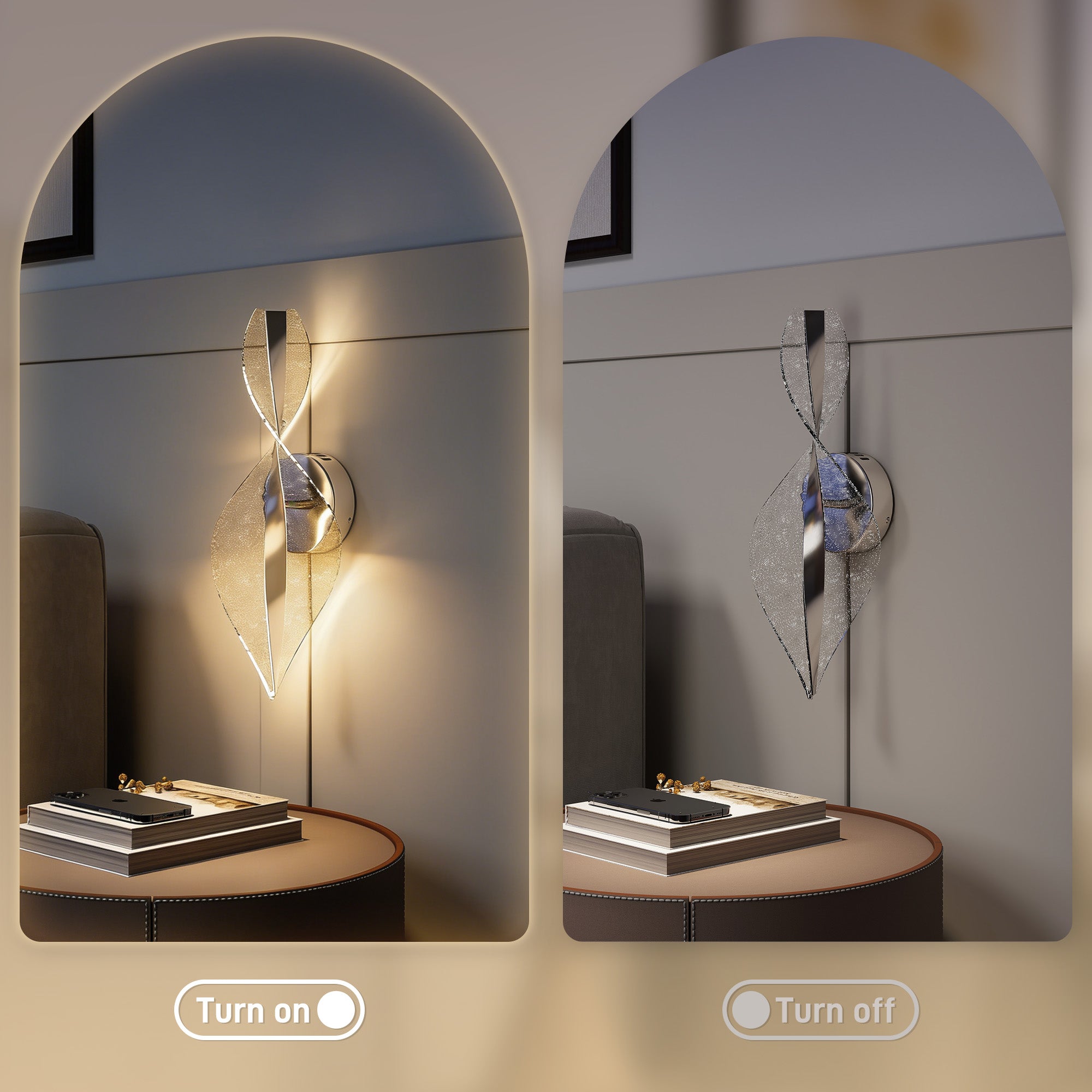 Led Wall Lamp 2 Pack, 13W Modern Indoor Spiral Wall Light, Colour Temperature Adjustable 3000K/4000K/6500K, for Bedroom, Living Room, Hallway, Stairs, Silver Tone