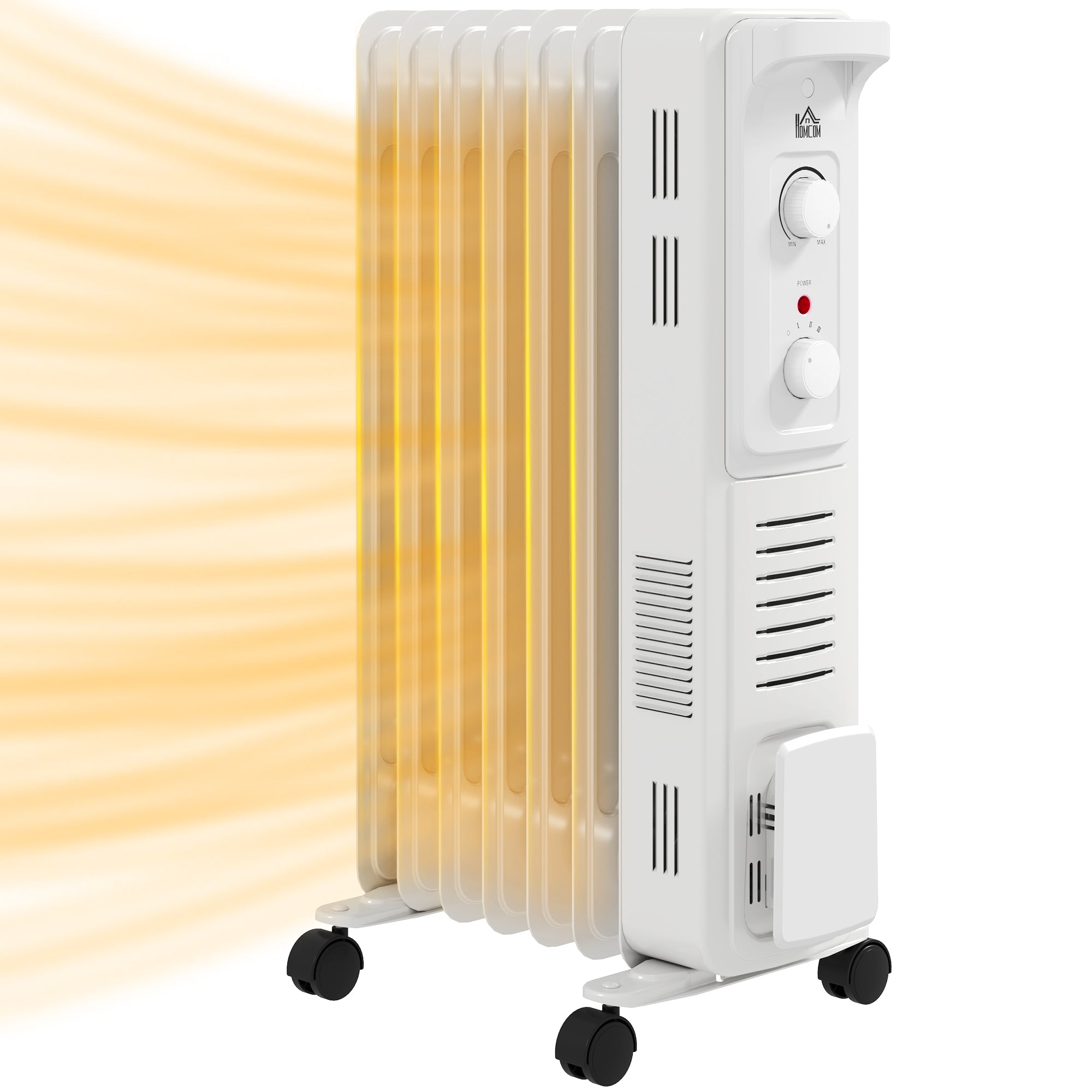 1500W Quiet Oil Filled Radiator, 7 Fin Energy Efficient Portable Electric Heater with 3 Heat Settings, Adjustable Thermostat, Safety Tip Over, Overheat Protection, for Home, White