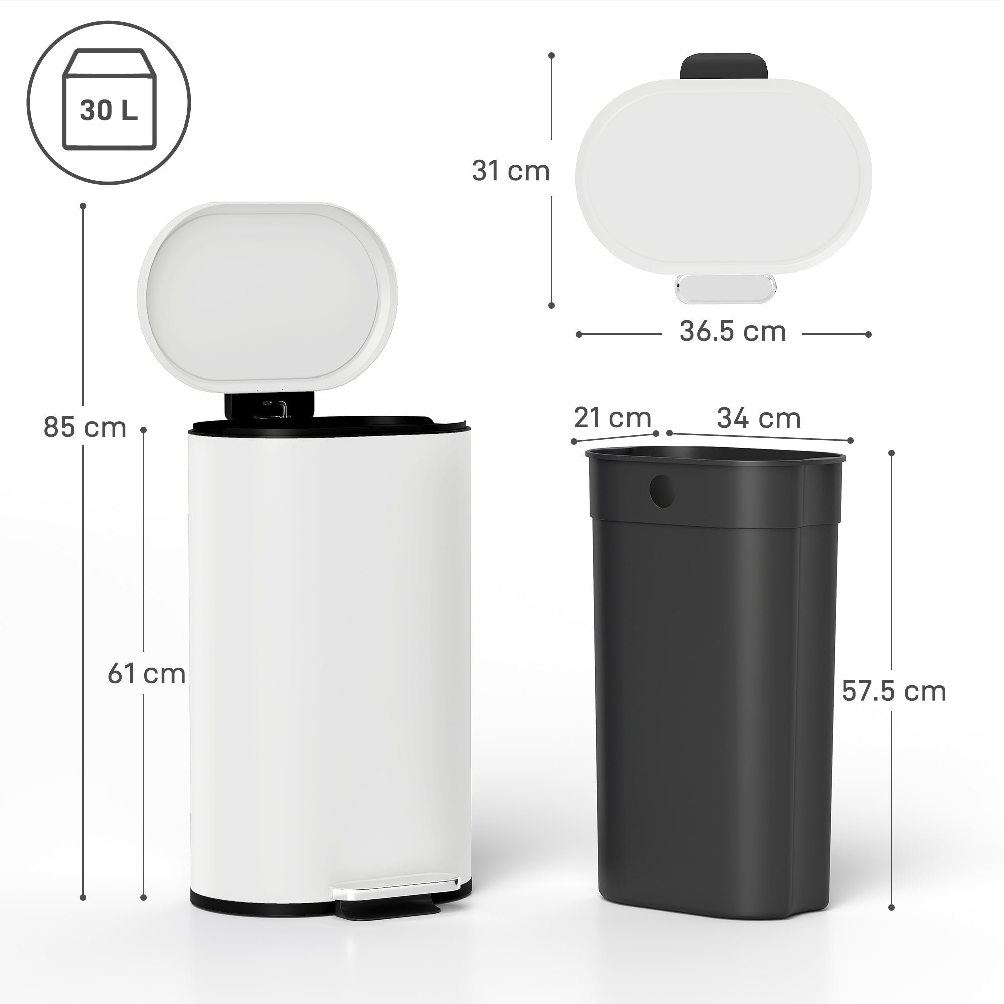 30 L Modern Curved Kitchen Bin - Cream