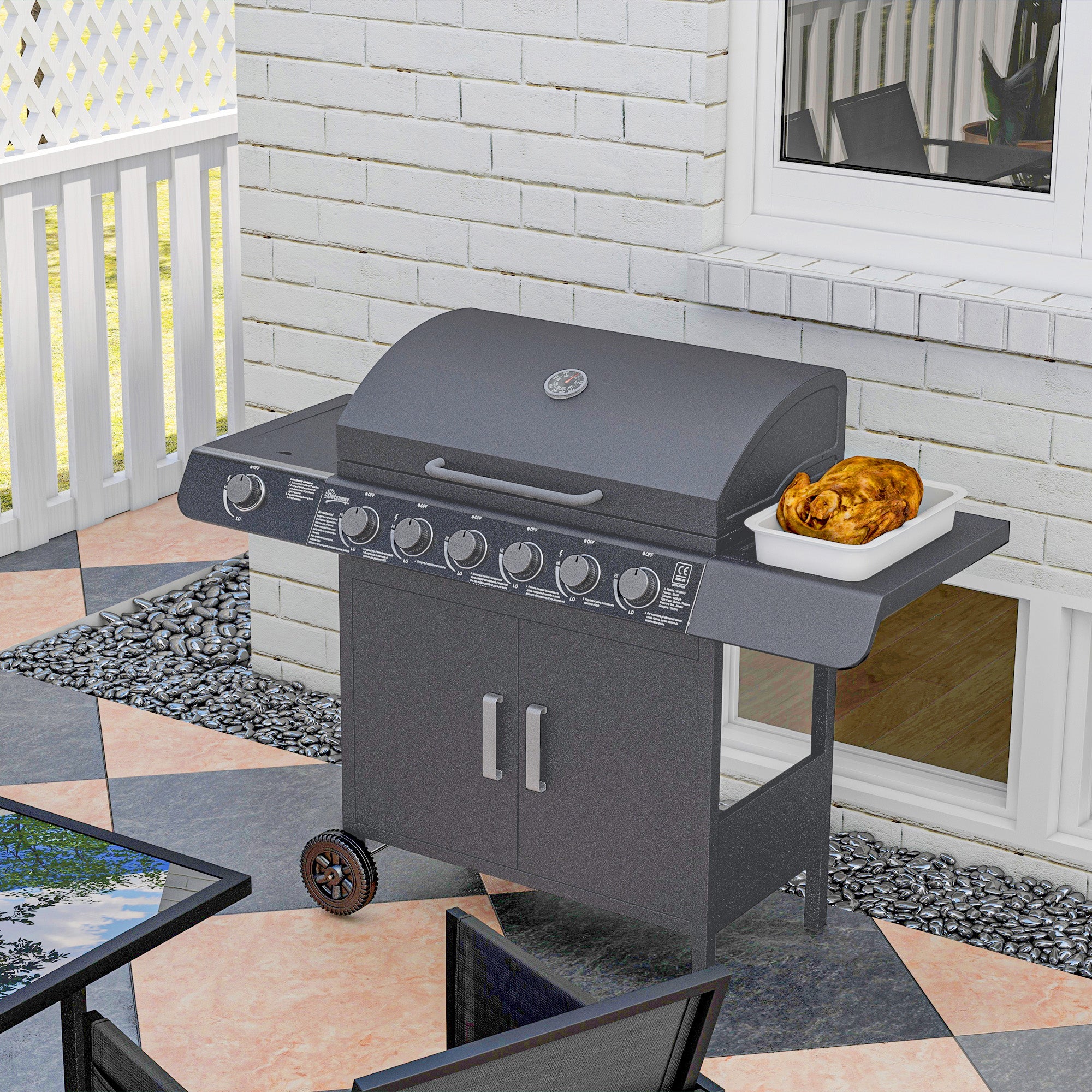 Seven-Burner Gas BBQ Grill - Grey