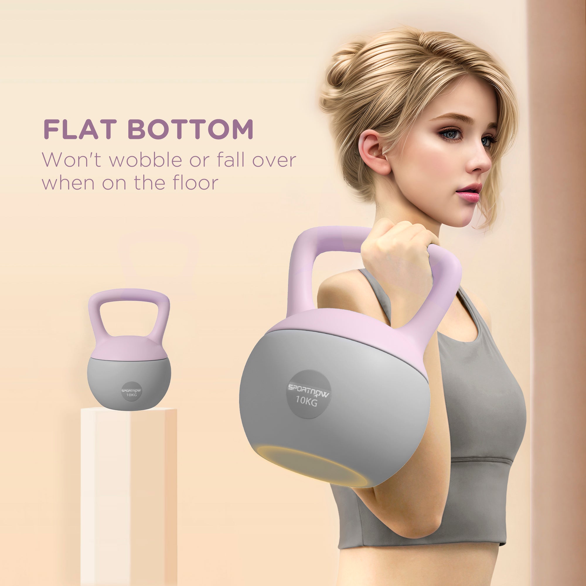 Soft Kettlebell, 10kg Kettle Bell with Non-Slip Handle for Home Gym Weight Lifting and Strength Training, Purple and Grey