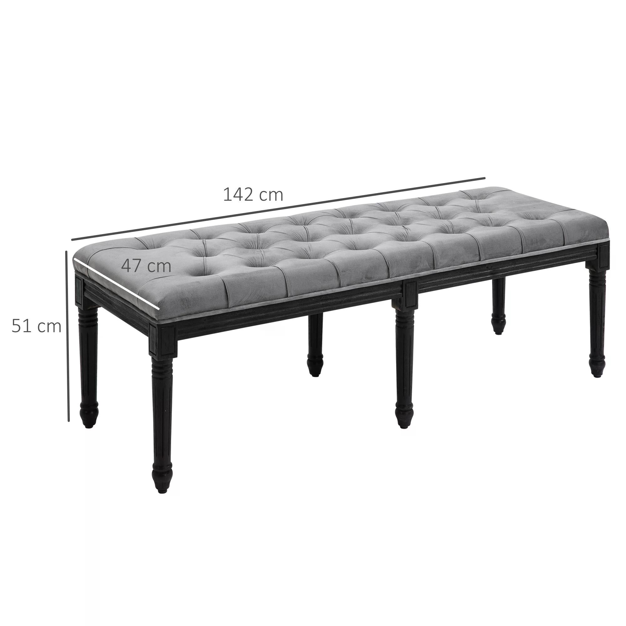 Fabric Bed End Bench Side Chaise Lounge Sofa Velvet Upholstered Tufted Accent Window Seat for Bedroom, Living Room, Hallway, Grey