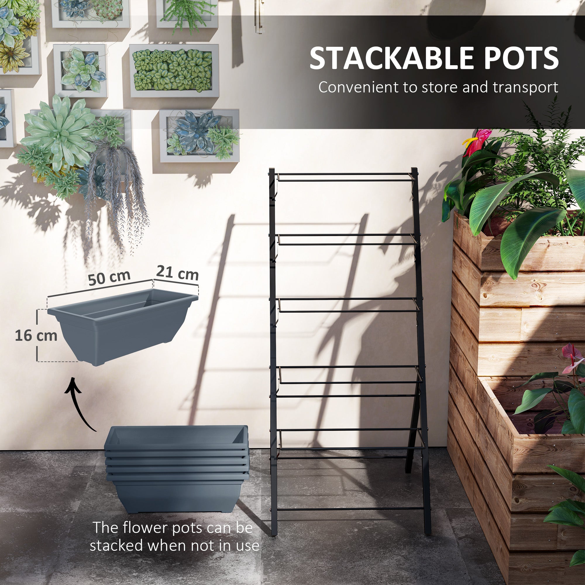 5-Tier Raised Garden Bed, Vertical Ladder Plant Stand with 5 Removable Boxes, Drainage Holes and Plugs, Indoor Outdoor Elevated Flower Herb Growing Box for Garden Patio Balcony, Grey