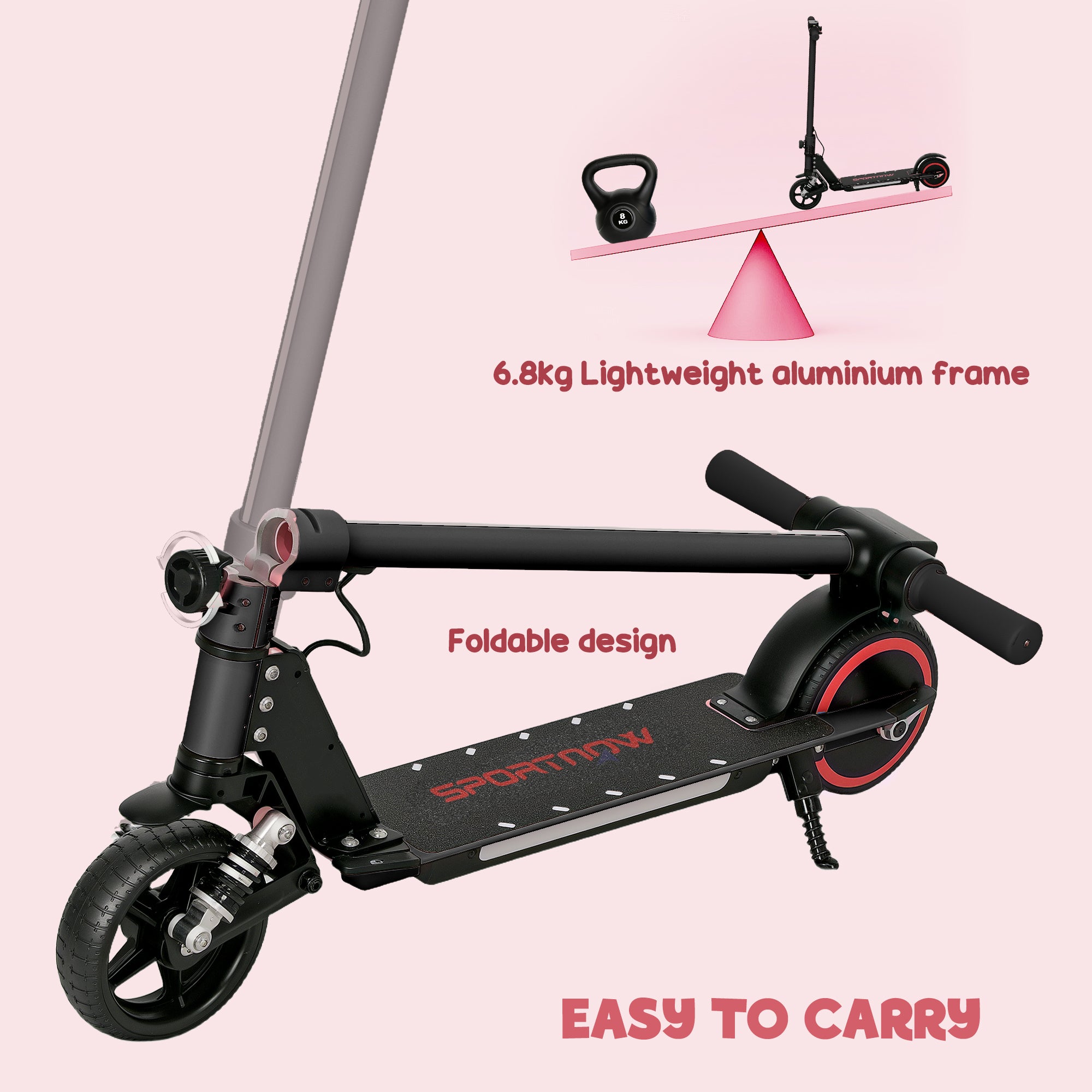 Folding Electric Scooter for Kids 6-14 with Dual Brakes, Front Suspension, LED Lights & Display, 6.8kg Aluminium, 14km/h - Black