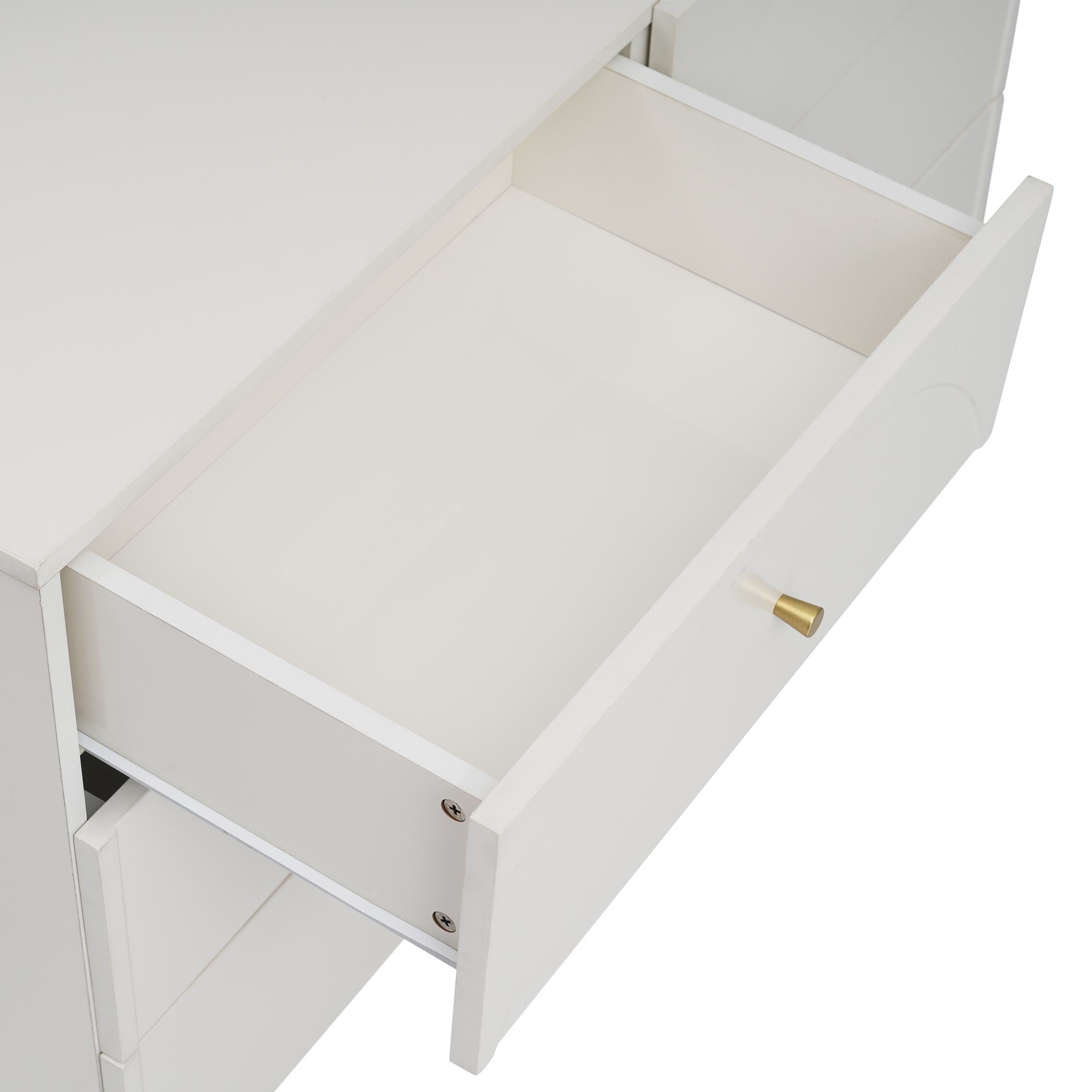 Height Ajustable Sideboard with 6 Storage Drawers, Cabinet with Wood and Metal Construction, 120L x 40W x 85H cm, White