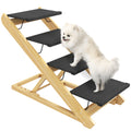 Adjustable 4-Step Foldable Dog Steps and Ramp for Large Dogs - Natural Wood Finish