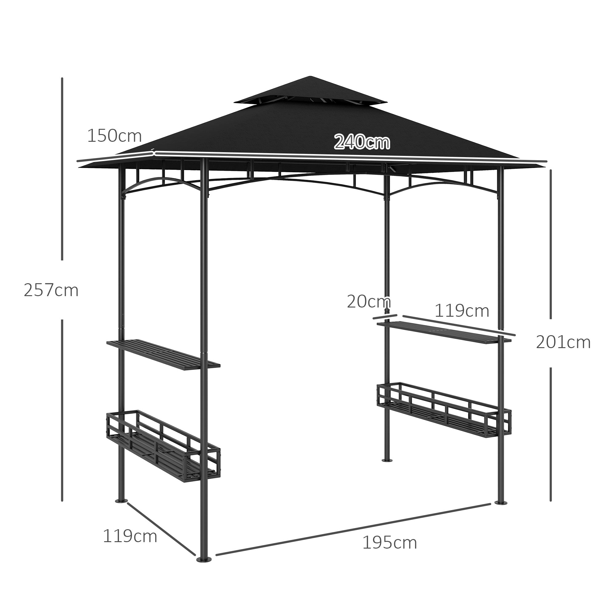 BBQ Grill Gazebo with Shelves and Baskets 150 x 240cm Grey Polyester Canopy