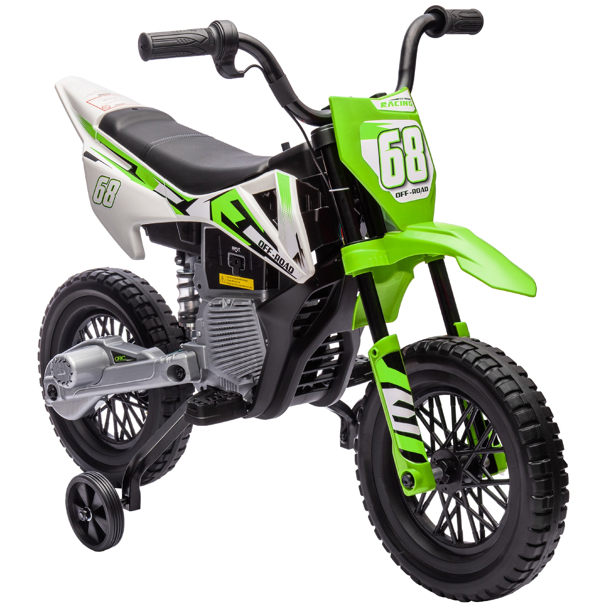 12V Kids Electric Motorbike, Kids Electric Ride on Motorcycle w/ Twist Grip Throttle, Training Wheels - Green