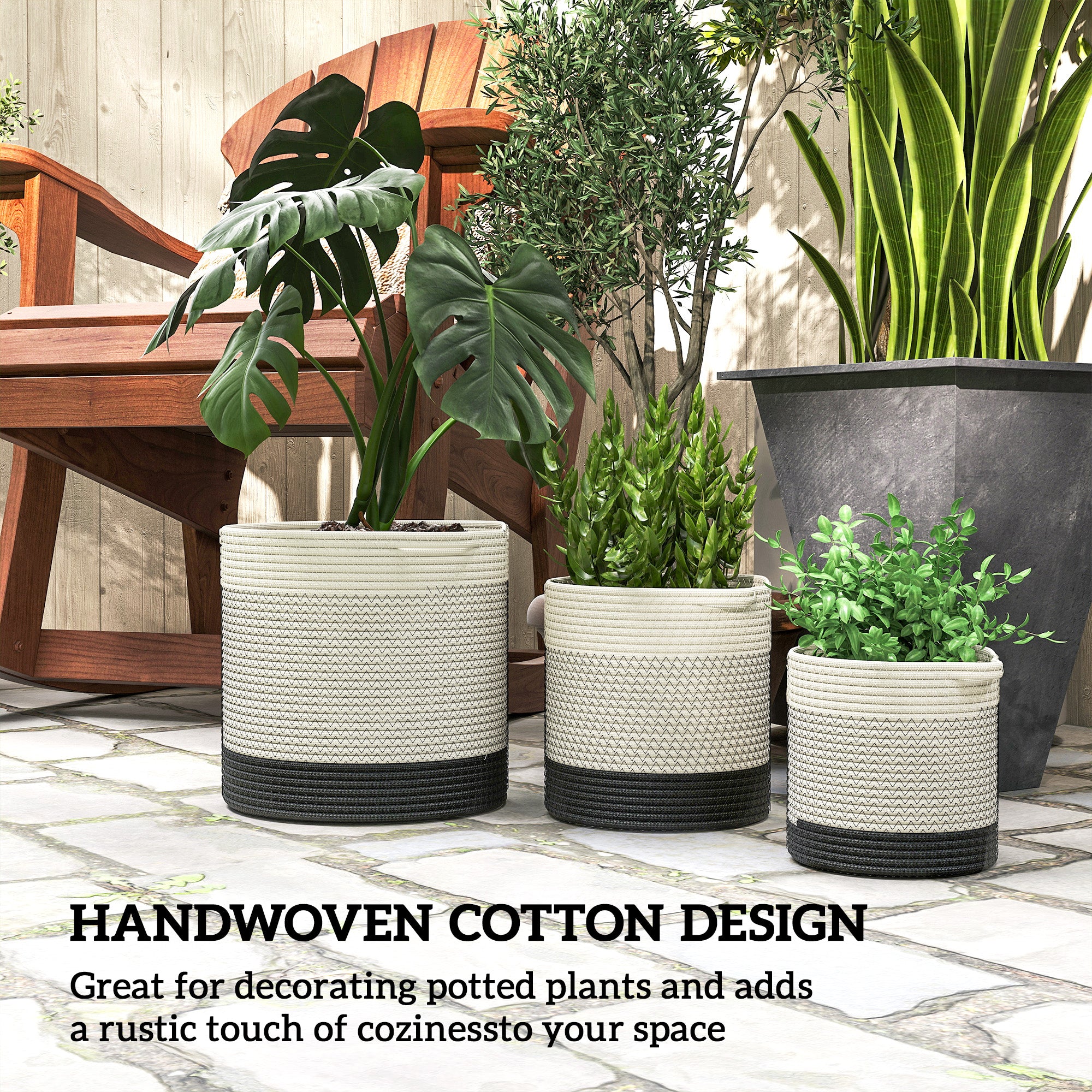 Plant Pots Handwoven Cotton Indoor Planters with Waterproof Liner Set of 3 White