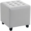 Velvet-Feel Square Ottoman Compact Footstool - Light Grey