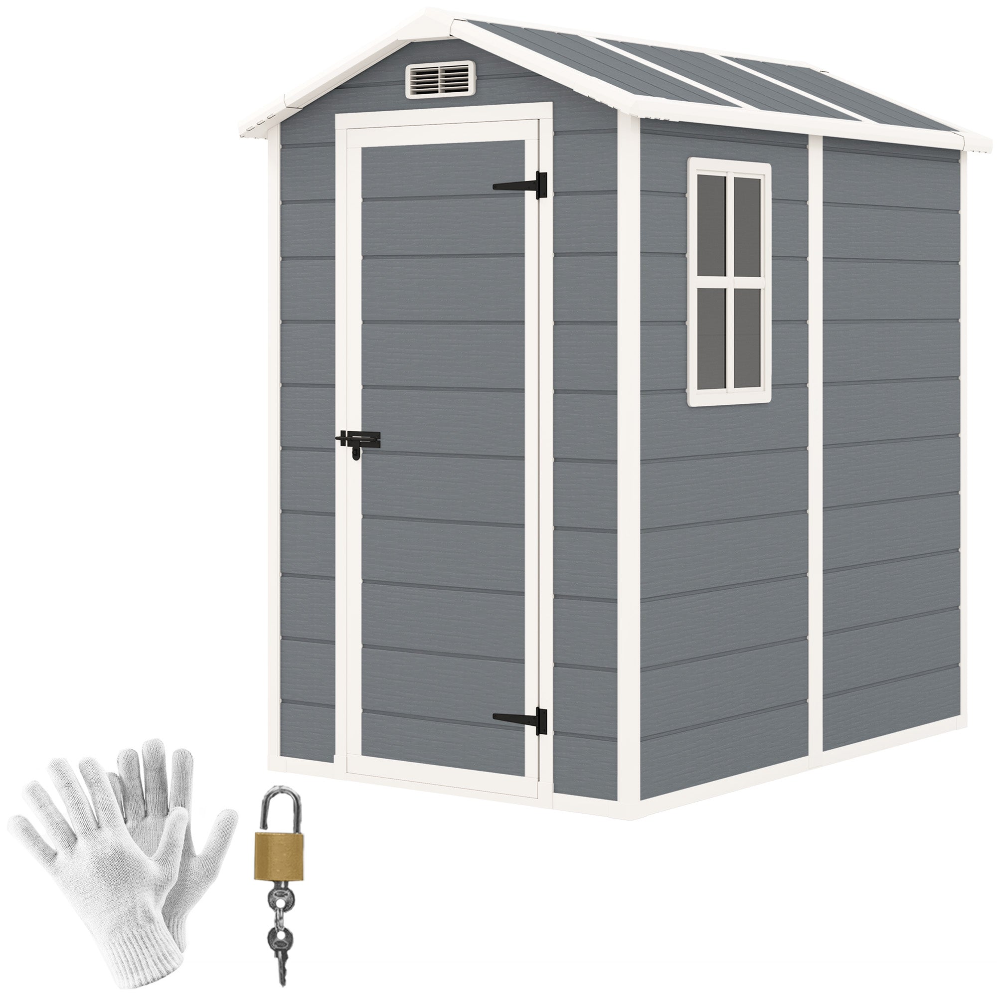 4x6ft Plastic Garden Shed with Floor and Lockable Door - Grey