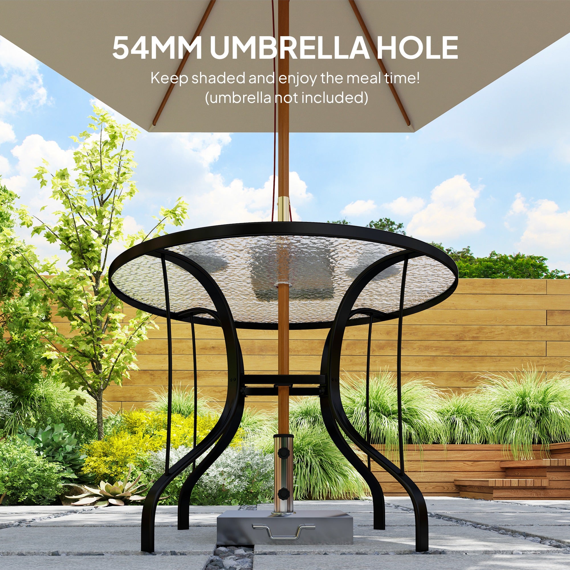 Tempered Glass Outdoor Dining Table 96.5cm Black