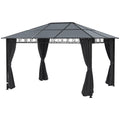 Hardtop Gazebo Garden Pavilion 3x4m with UV Resistant Polycarbonate Roof & Curtains - Grey