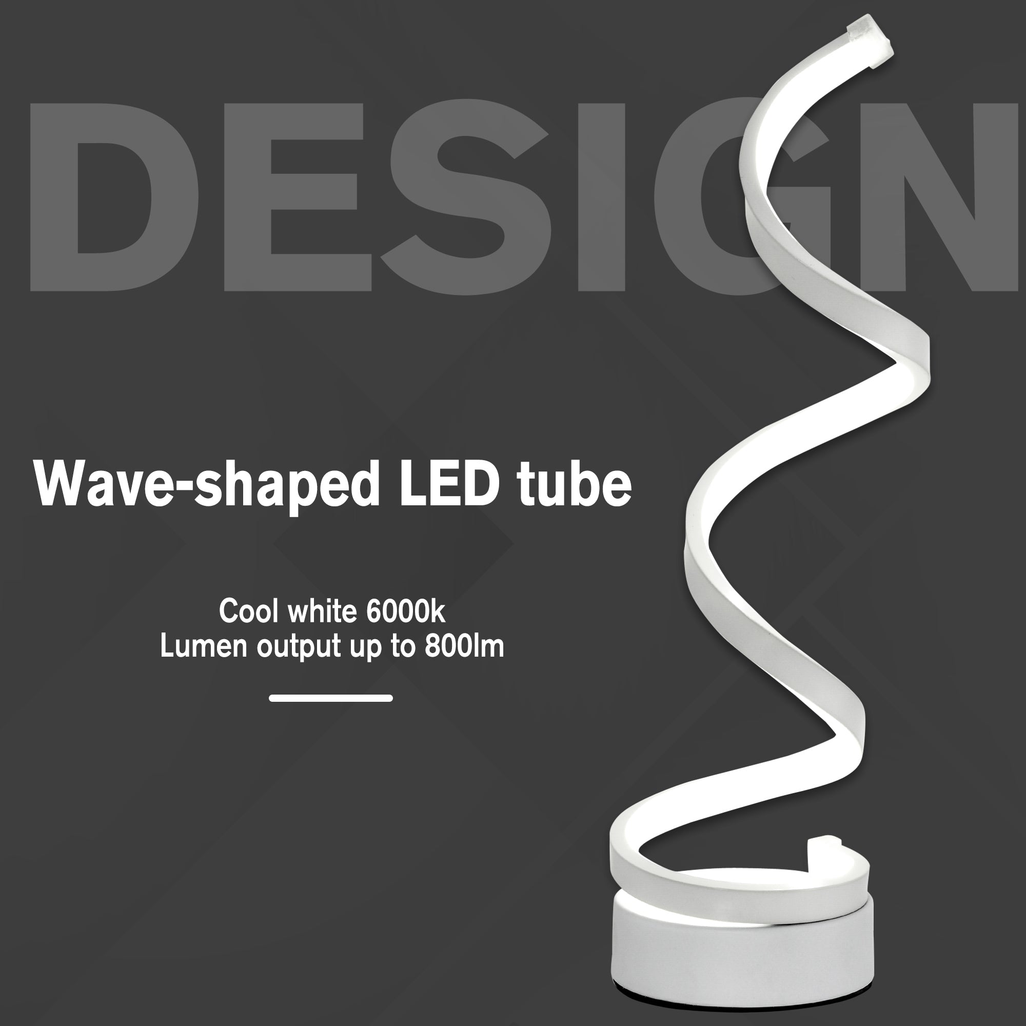 Set of 2 Modern Wave-Shaped LED Table Lamp with Round Metal Base for Living Room, Bedroom, White