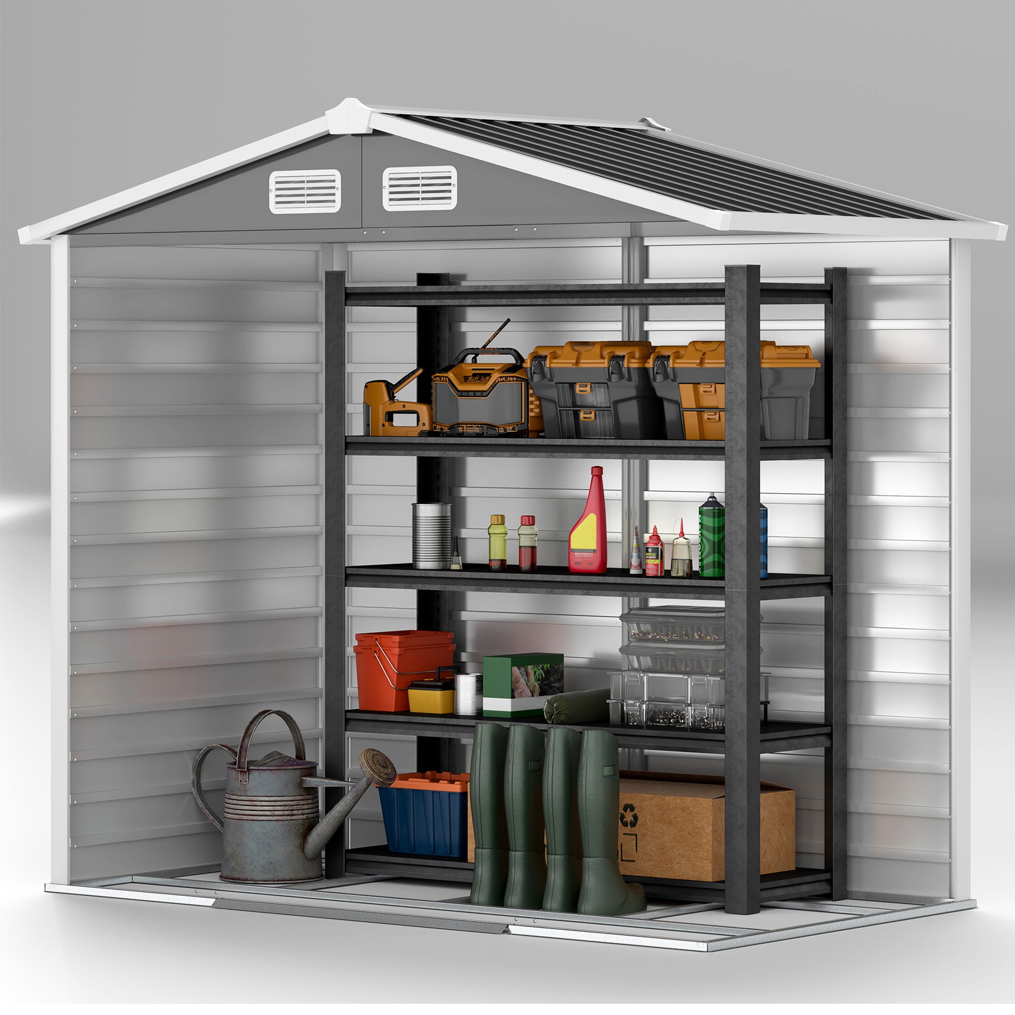 7 x 4ft Metal Garden Shed with Galvanised Steel Frame - Dark Grey