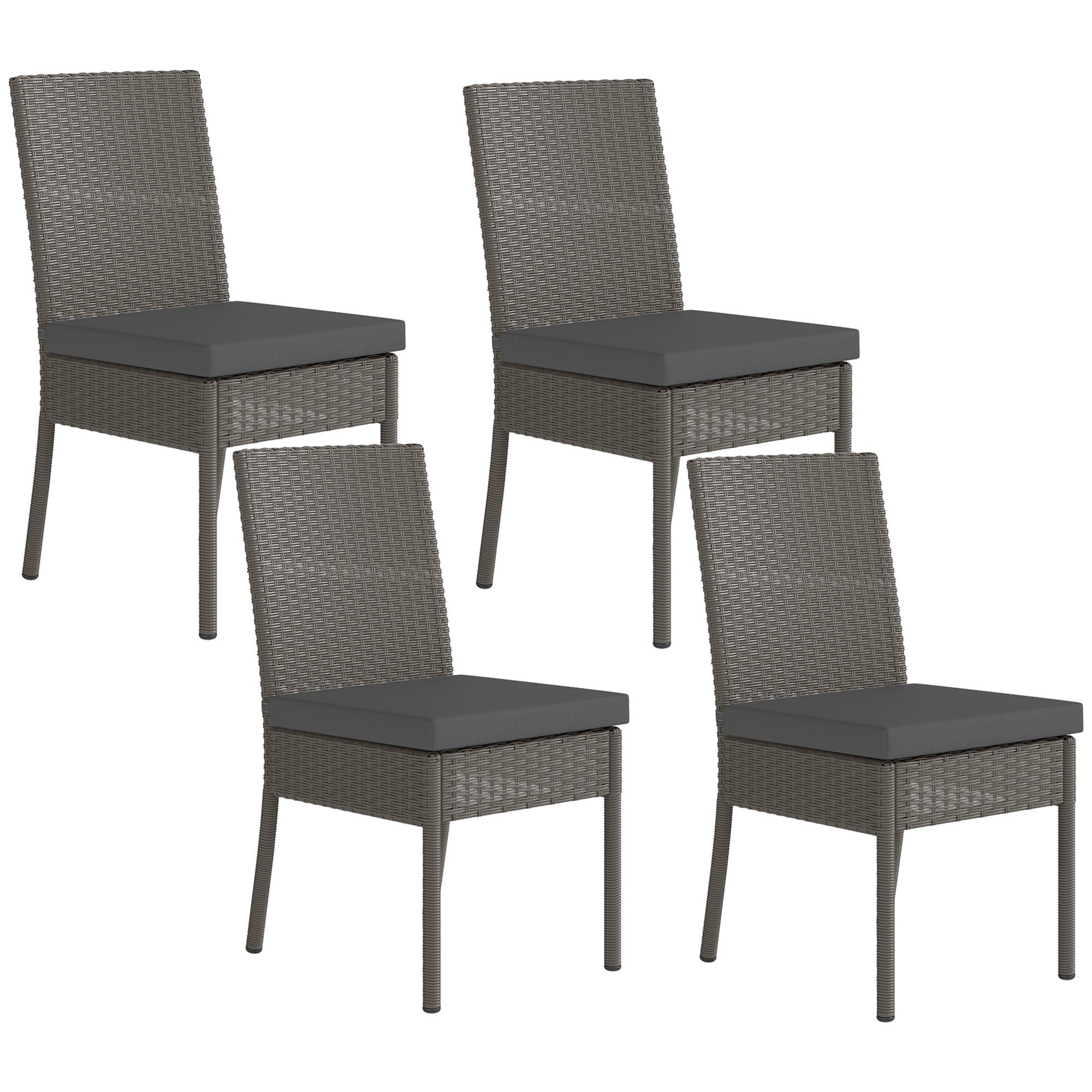 Set of Four Armless Rattan Garden Chairs - Dark Grey