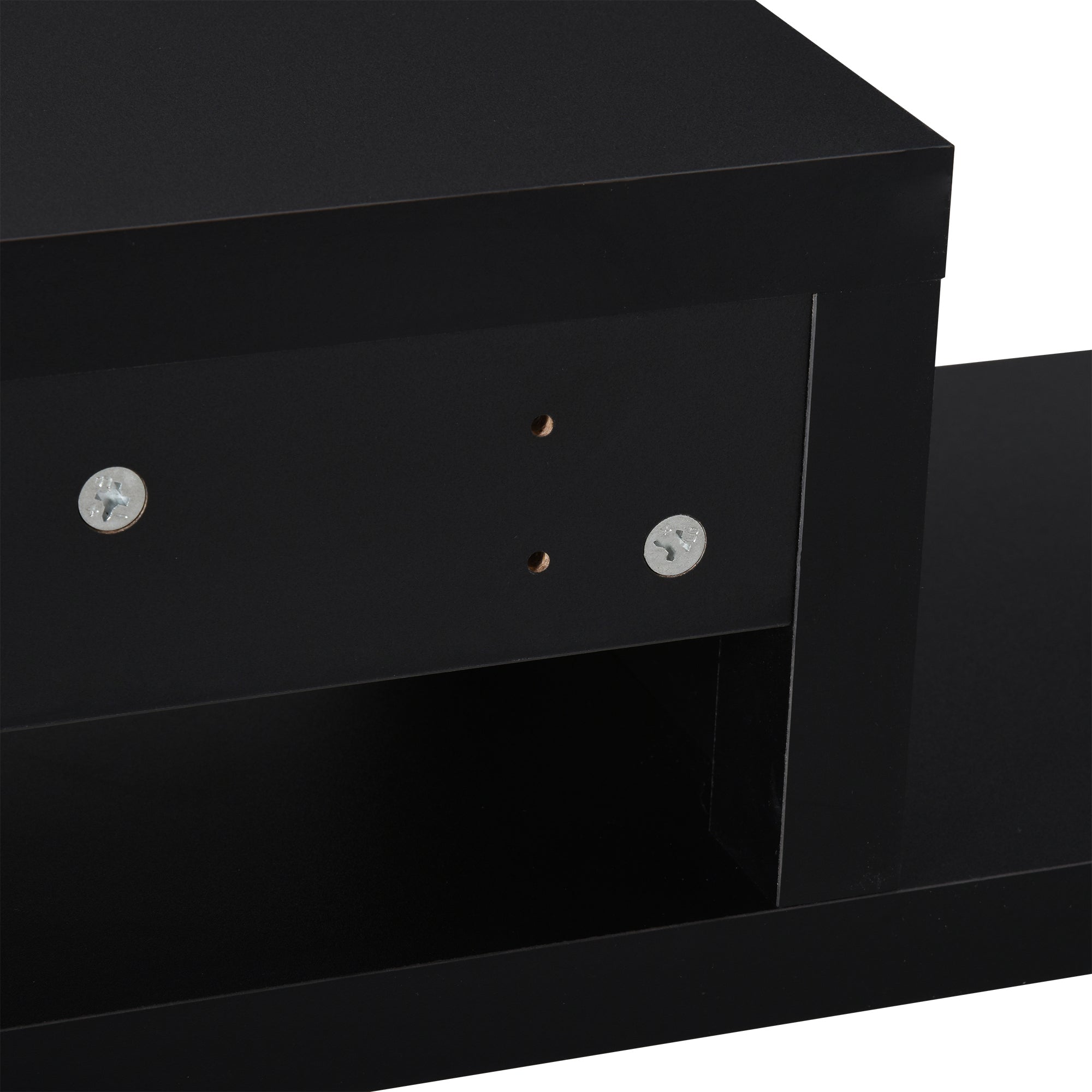 Floating Wall Mounted TV Unit with Open Shelf & Cable Holes - Black