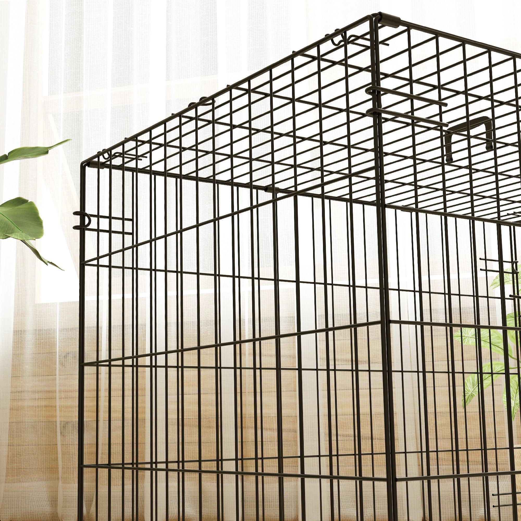 Foldable Small Dog Crate with 2 Doors, Tray & Cushion, 76x53x60 cm - Black