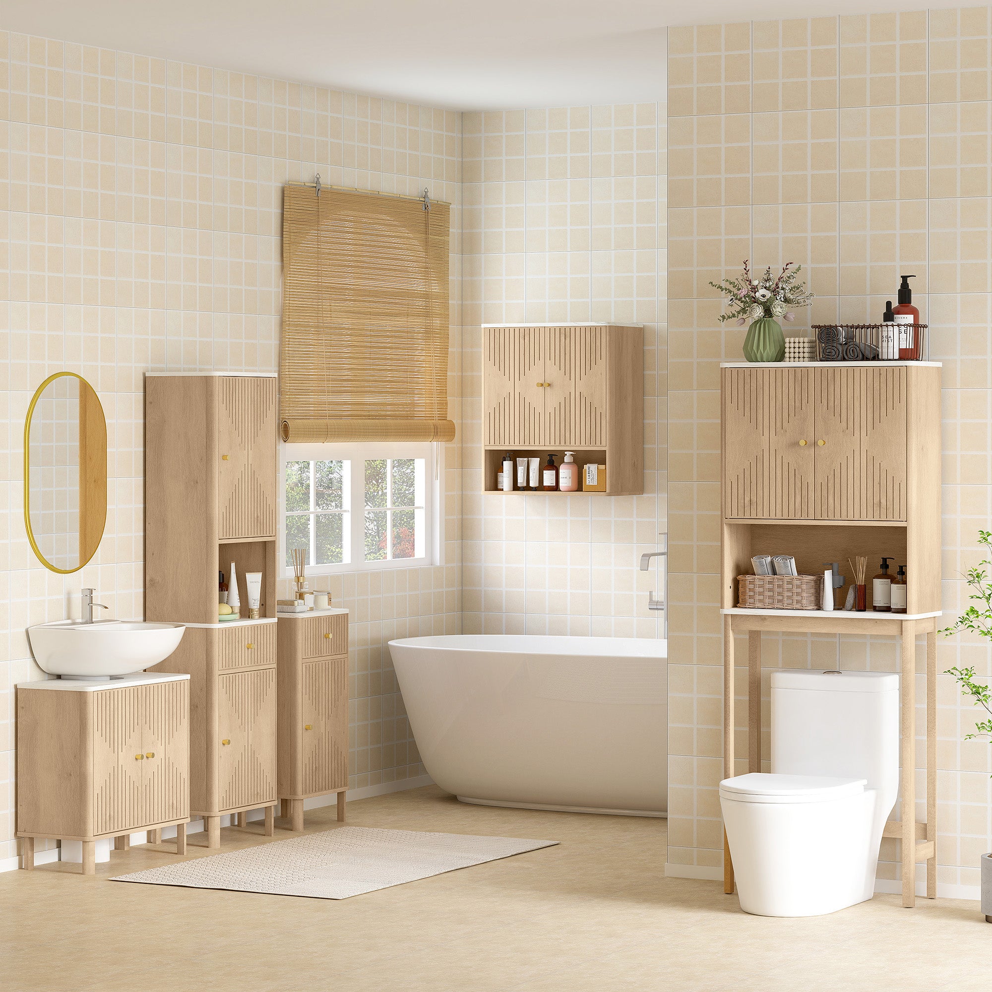 Under Sink Bathroom Cabinet for Basin without or with Pedestal - Oak