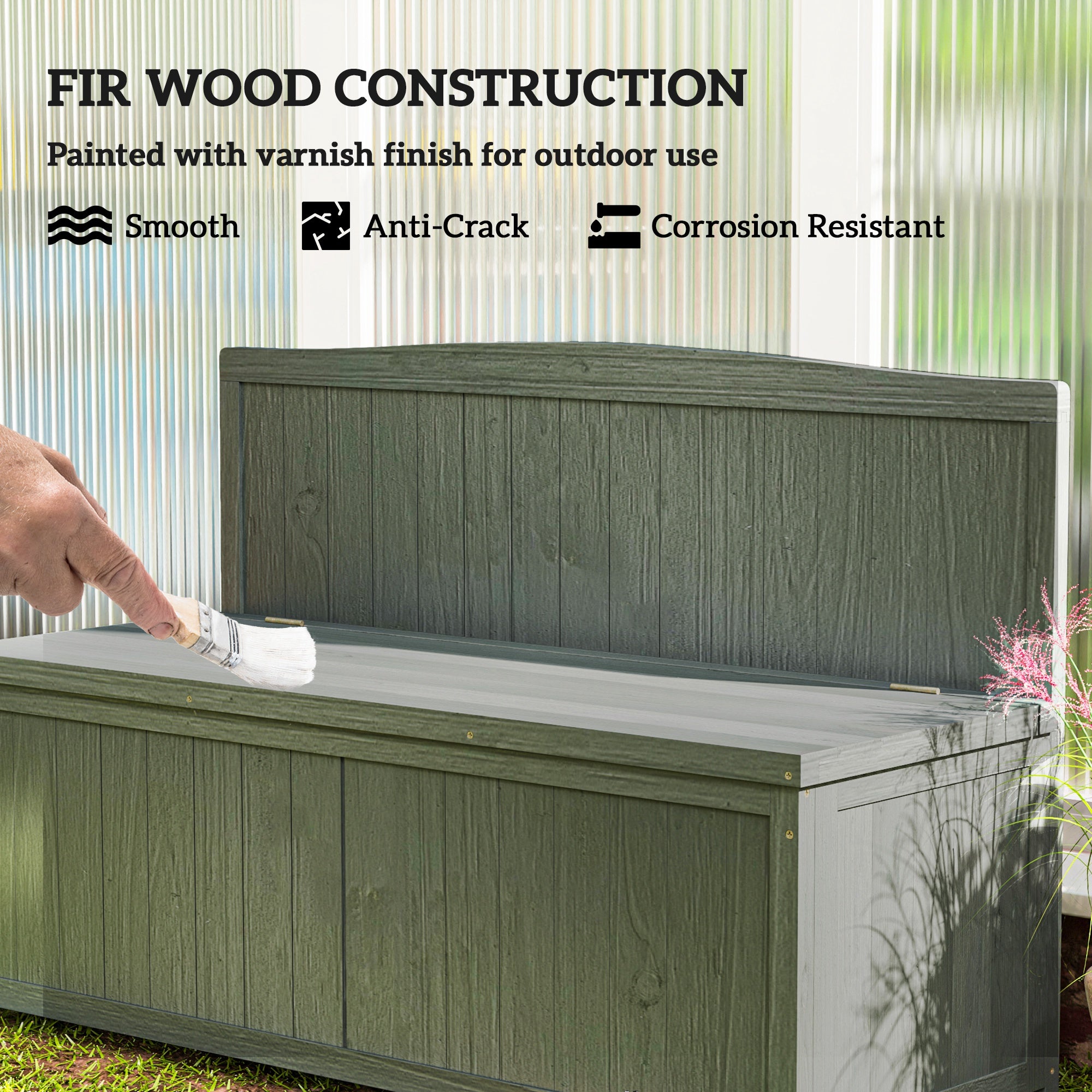 Wood Storage Bench for Patio Furniture, Outdoor Garden Seating Tools, Grey