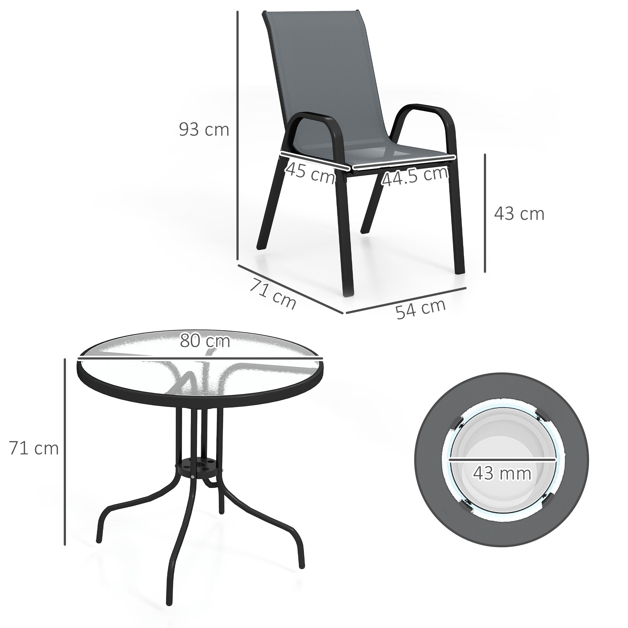 Five-Piece Steel Patio Set, with Glass-Top Table - Dark Grey