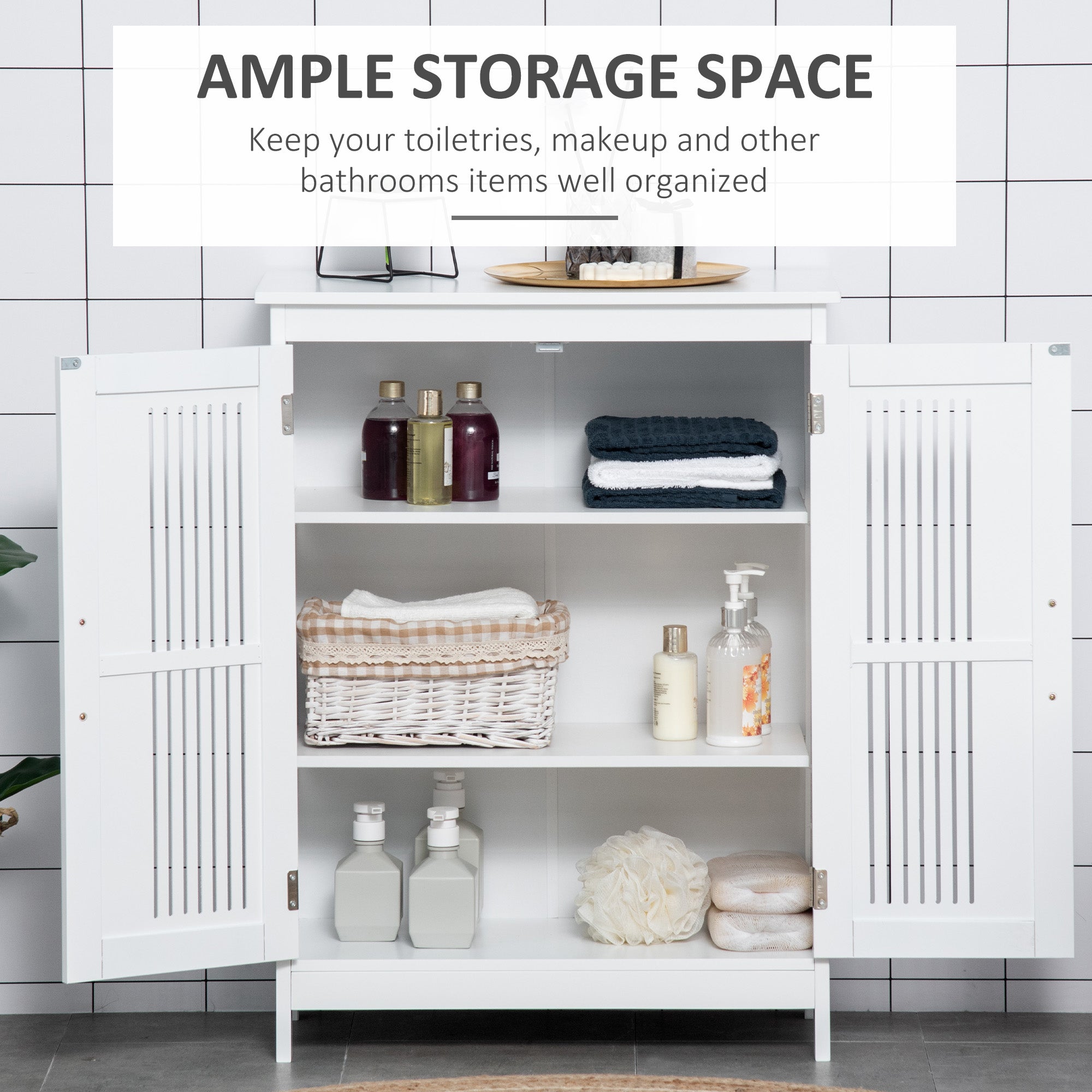 kleankin Modern Bathroom Floor Cabinet - White