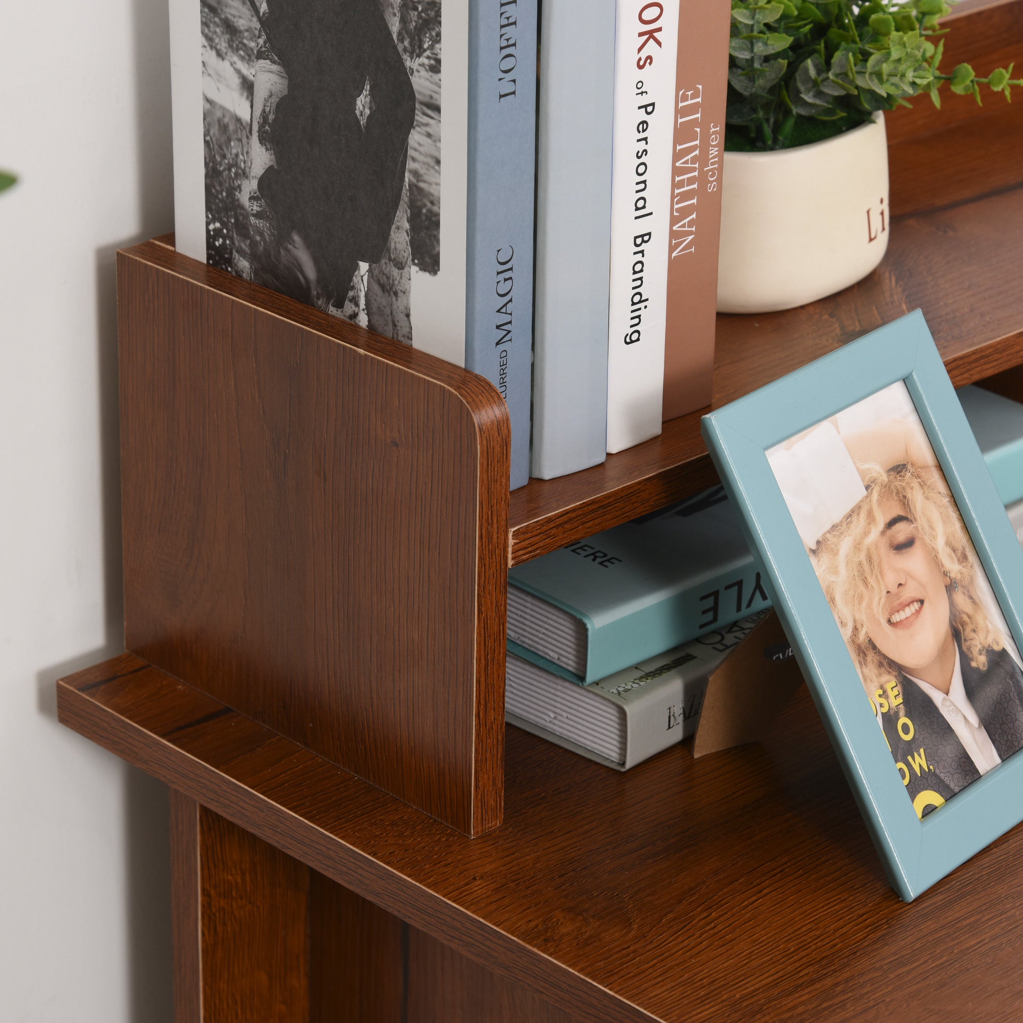 Vintage-Look Work Table Desk w/ Drawers Compartments Shelf Table Top Metal Handles Computer PC Home Office Study Furniture Brown