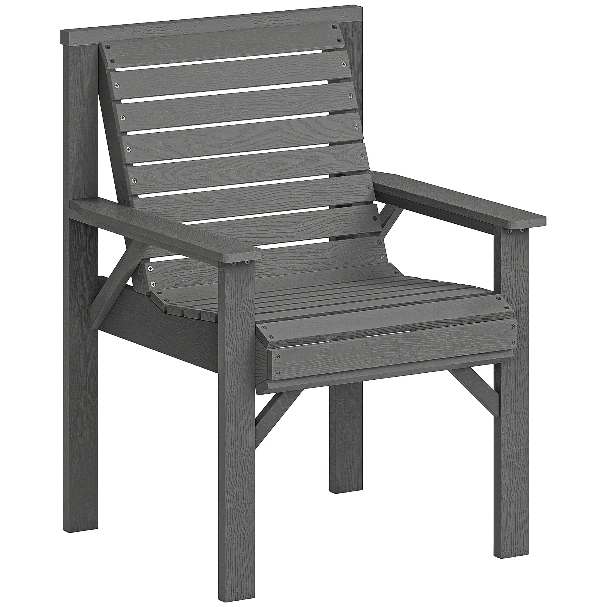 Wooden Garden Dining Chair, Outdoor Chair Garden Armchair with Curved Seat and Wide Armrests, Grey Embossed Finish