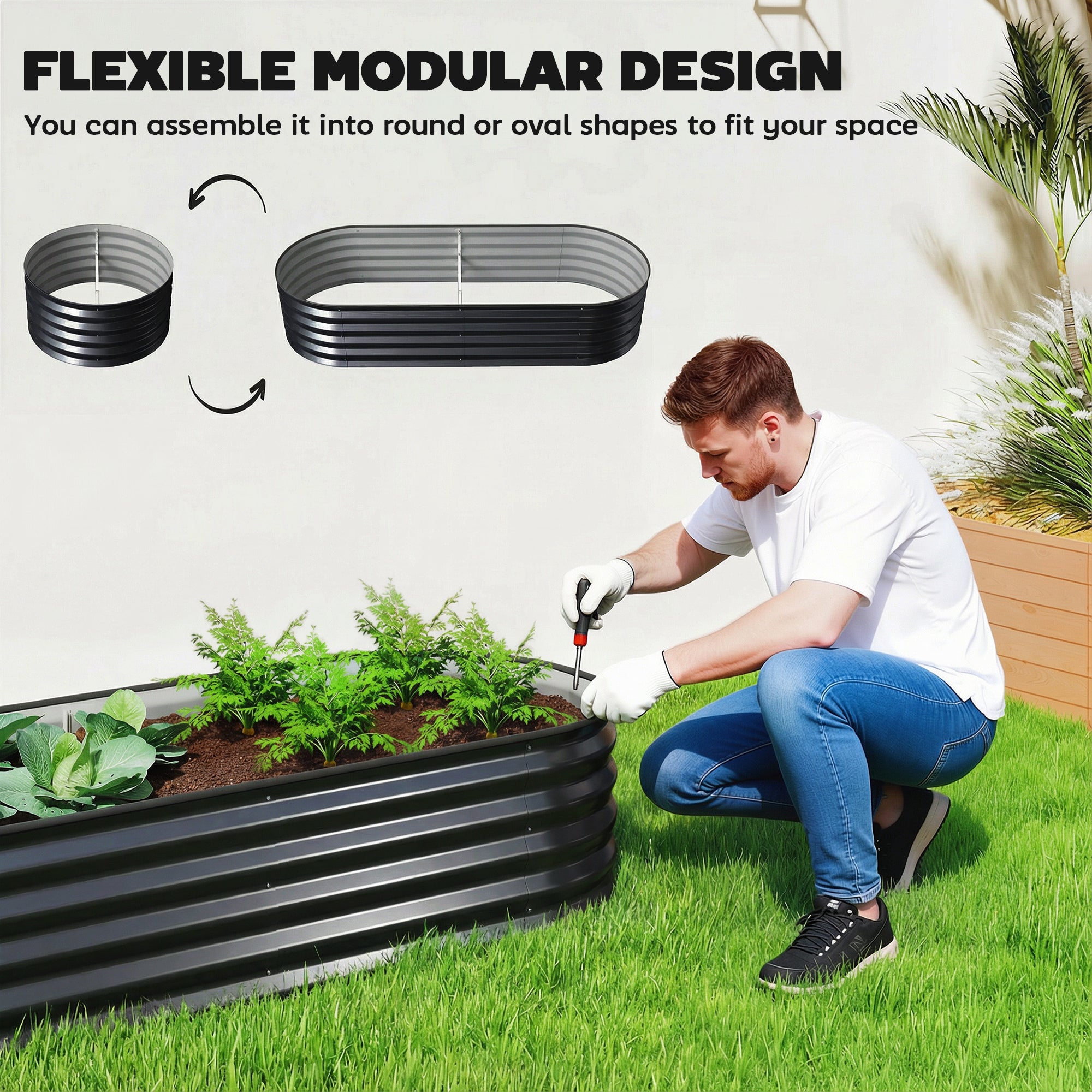 Set of Two 150 x 60cm Steel Planters - Dark Grey