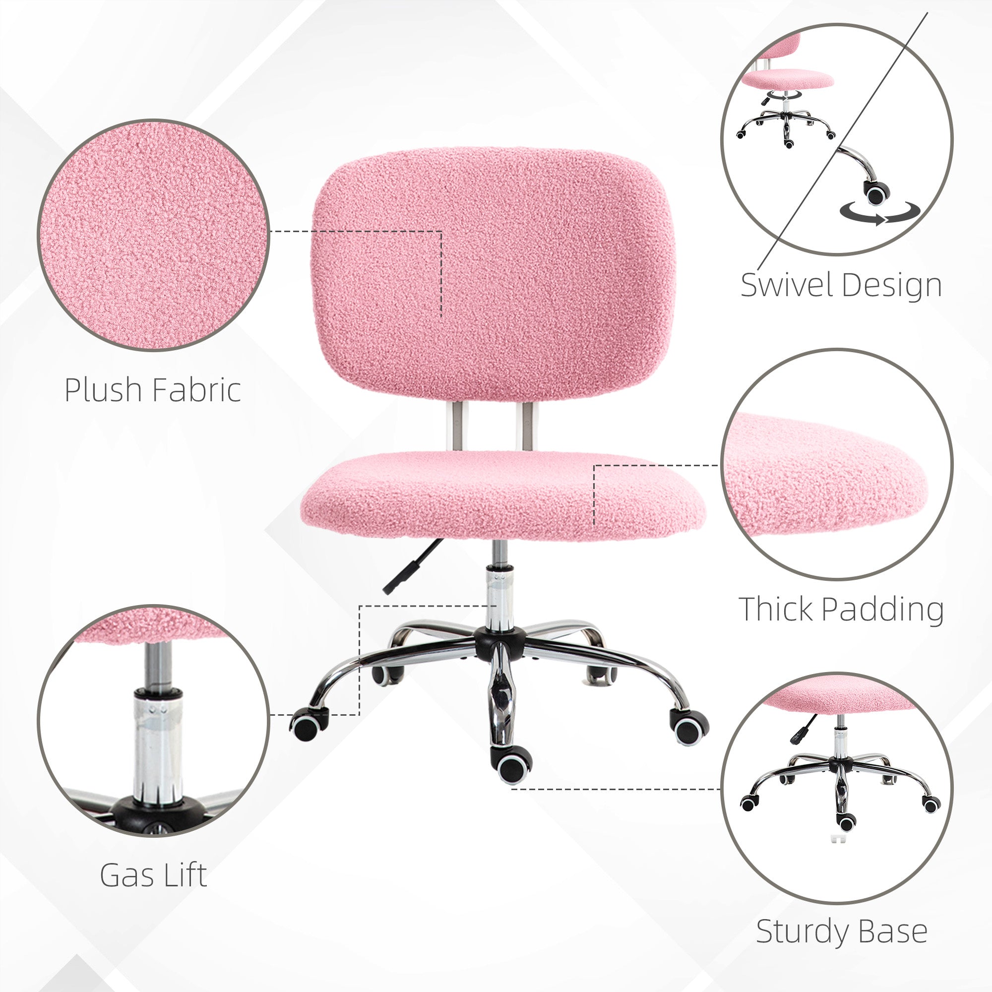 Teddy Fleece Armless Office Chair - Pink