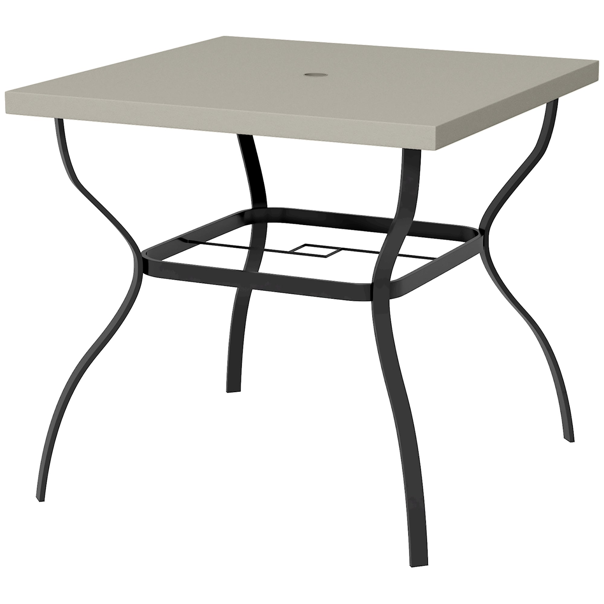 Four-Seater Steel Garden Table, with Parasol Hole - Grey/Black