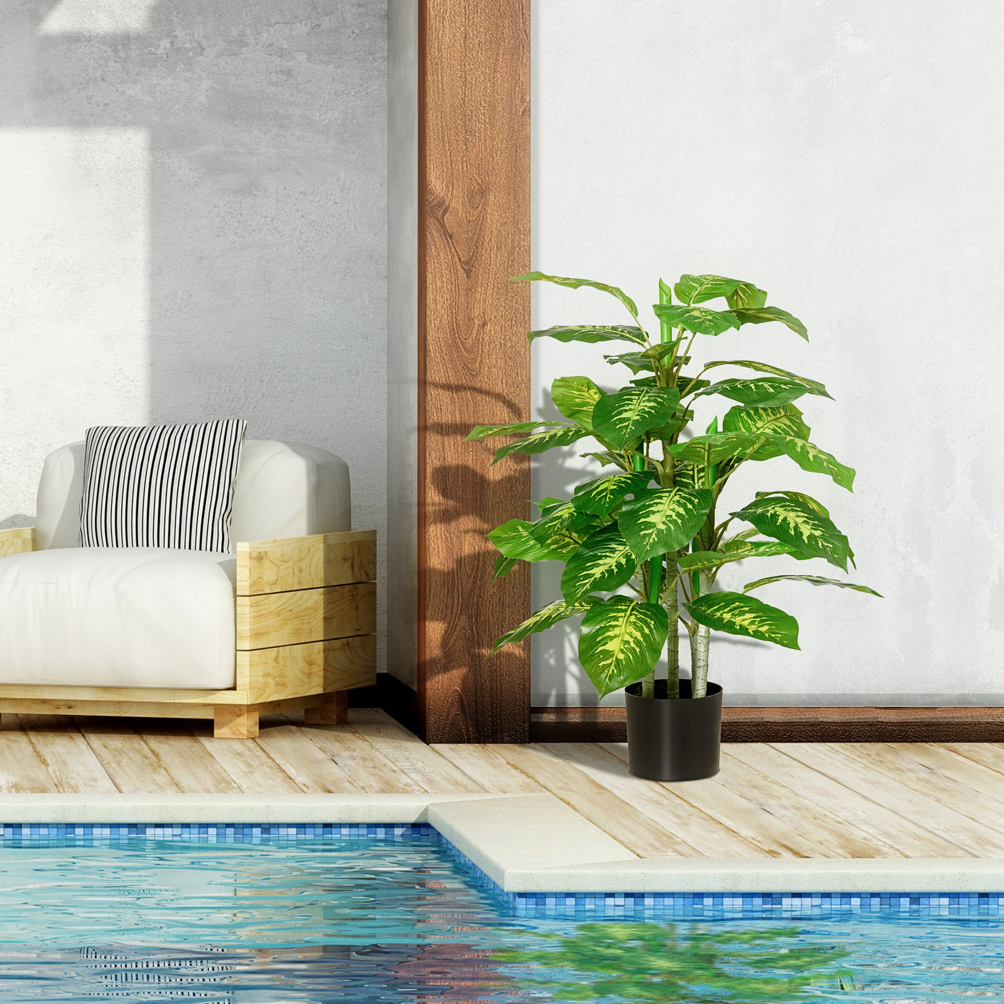 Set of 2 Artificial Evergreen Trees in Nursery Pots for Indoor Outdoor Décor - Green