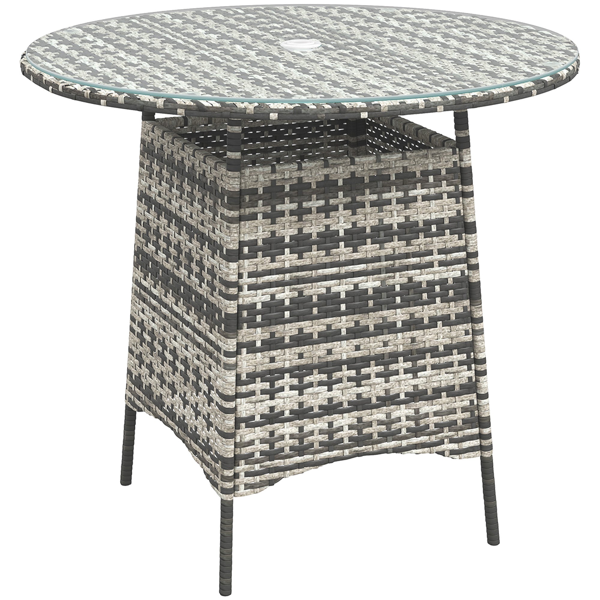1 Piece Wicker Rattan Garden Coffee Table with Umbrella Hole Grey